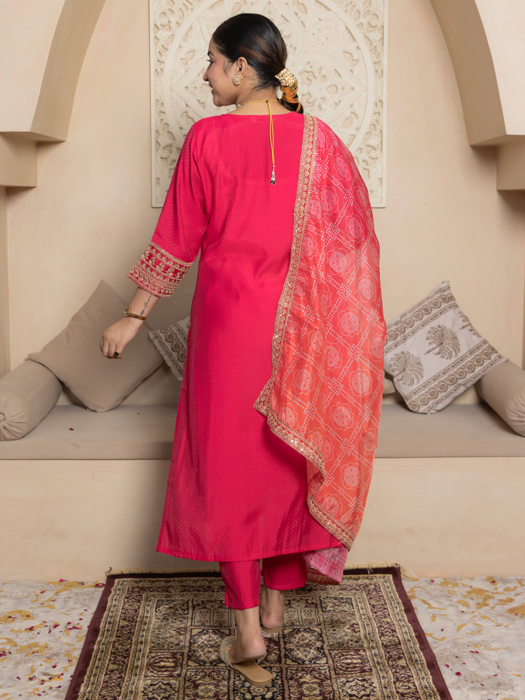 Prakriti Pink Kurta and Pant Dupatta Sets Silk Blend Fabrics with Embroidery
