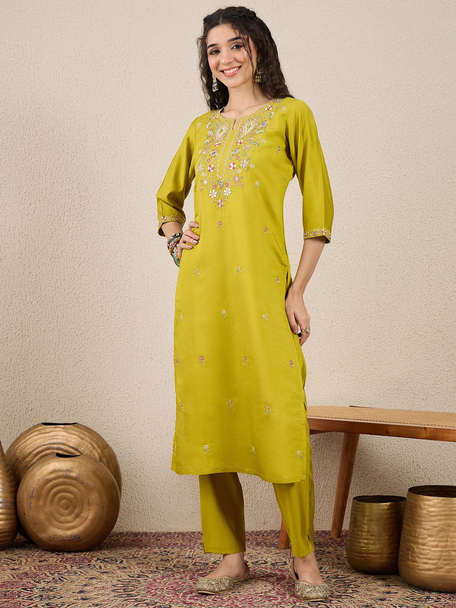 Nazakat Parrot green Kurta and Pant Dupatta Set