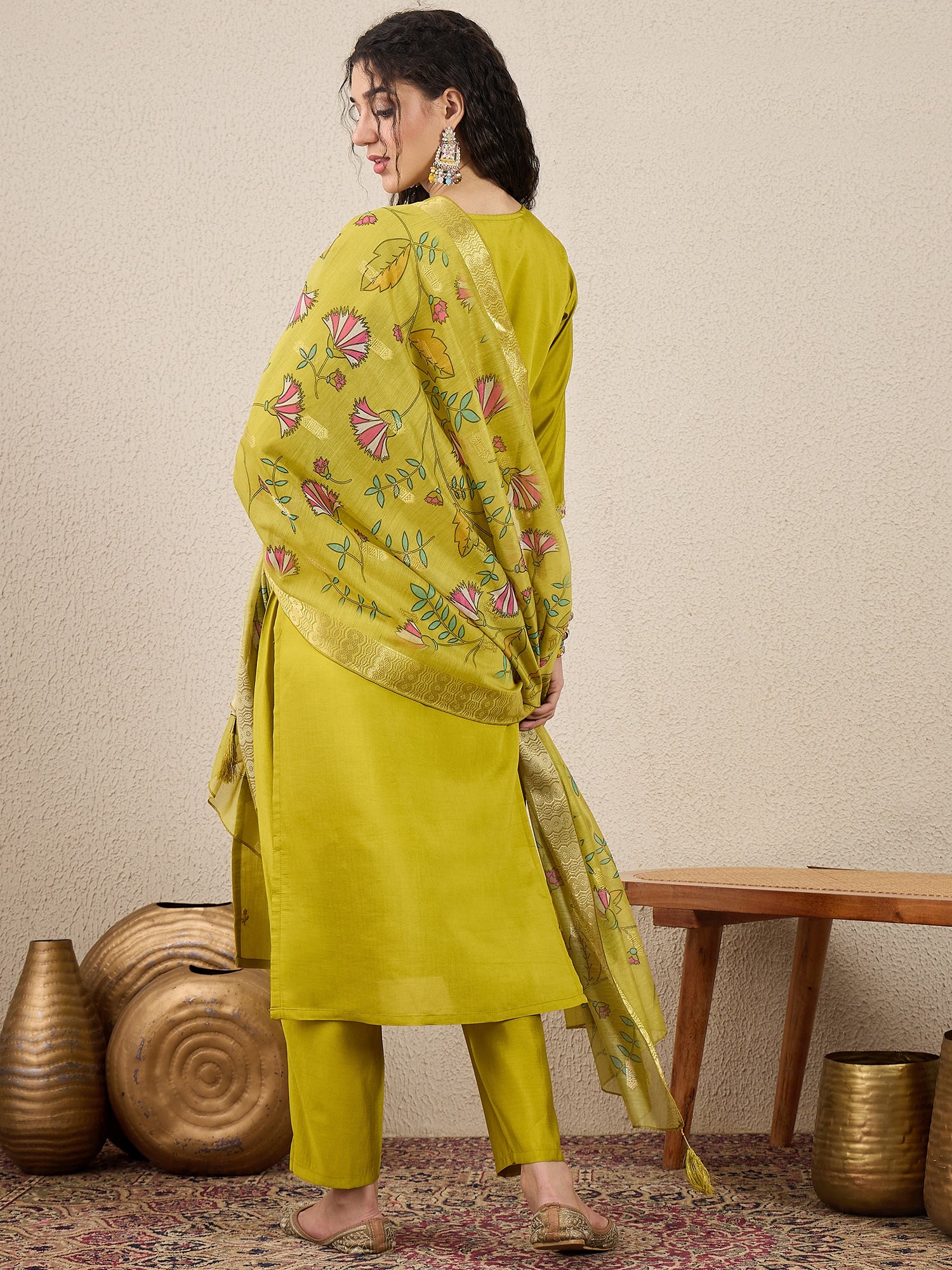 Nazakat Parrot green Kurta and Pant Dupatta Set