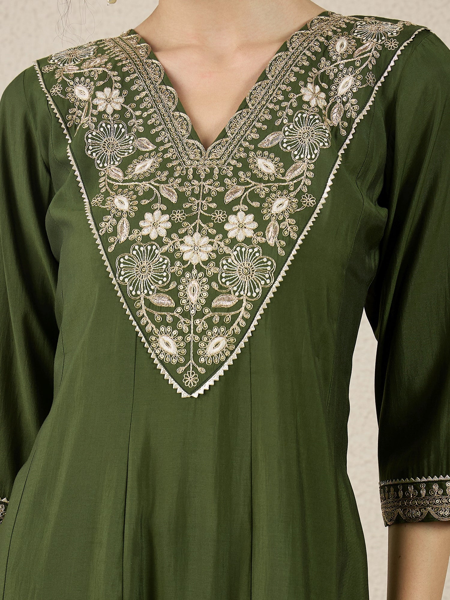 Khusboo Husk Mehndi Embroidered Silk Blend Anarkali Suit Set With Dupatta