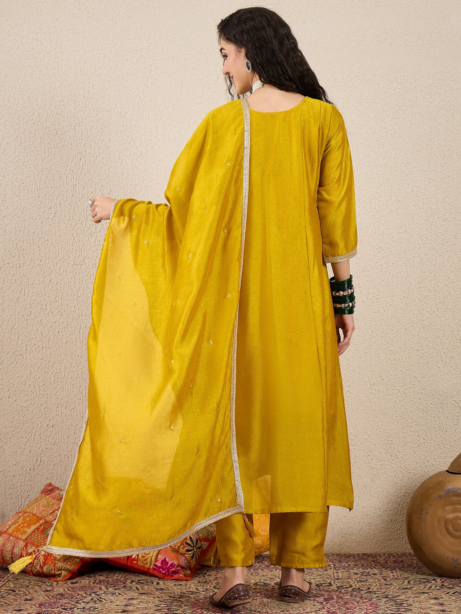 Zulekha  Yellow Silk Blend Embroidered Anarkali Set