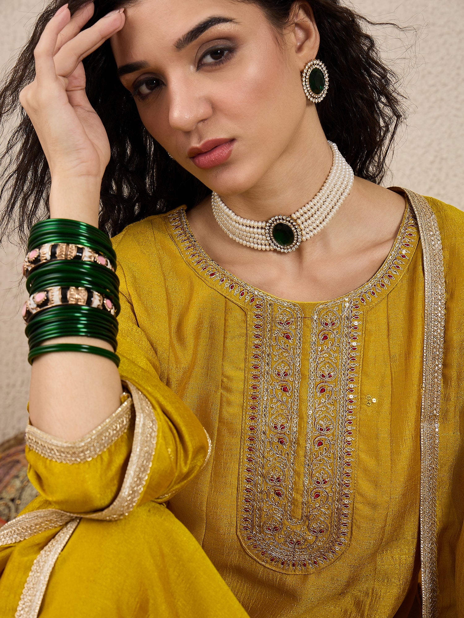 Zulekha  Yellow Silk Blend Embroidered Anarkali Set