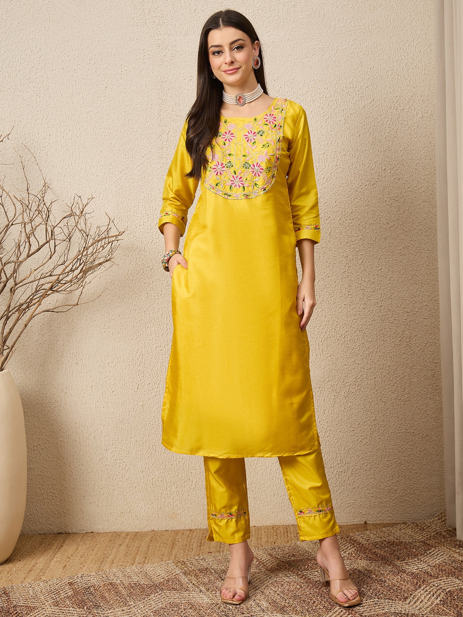 Firdousi Cotton Silk Kurta Set Elegant Embroidered Ready to Wear Outfit with Dupatta