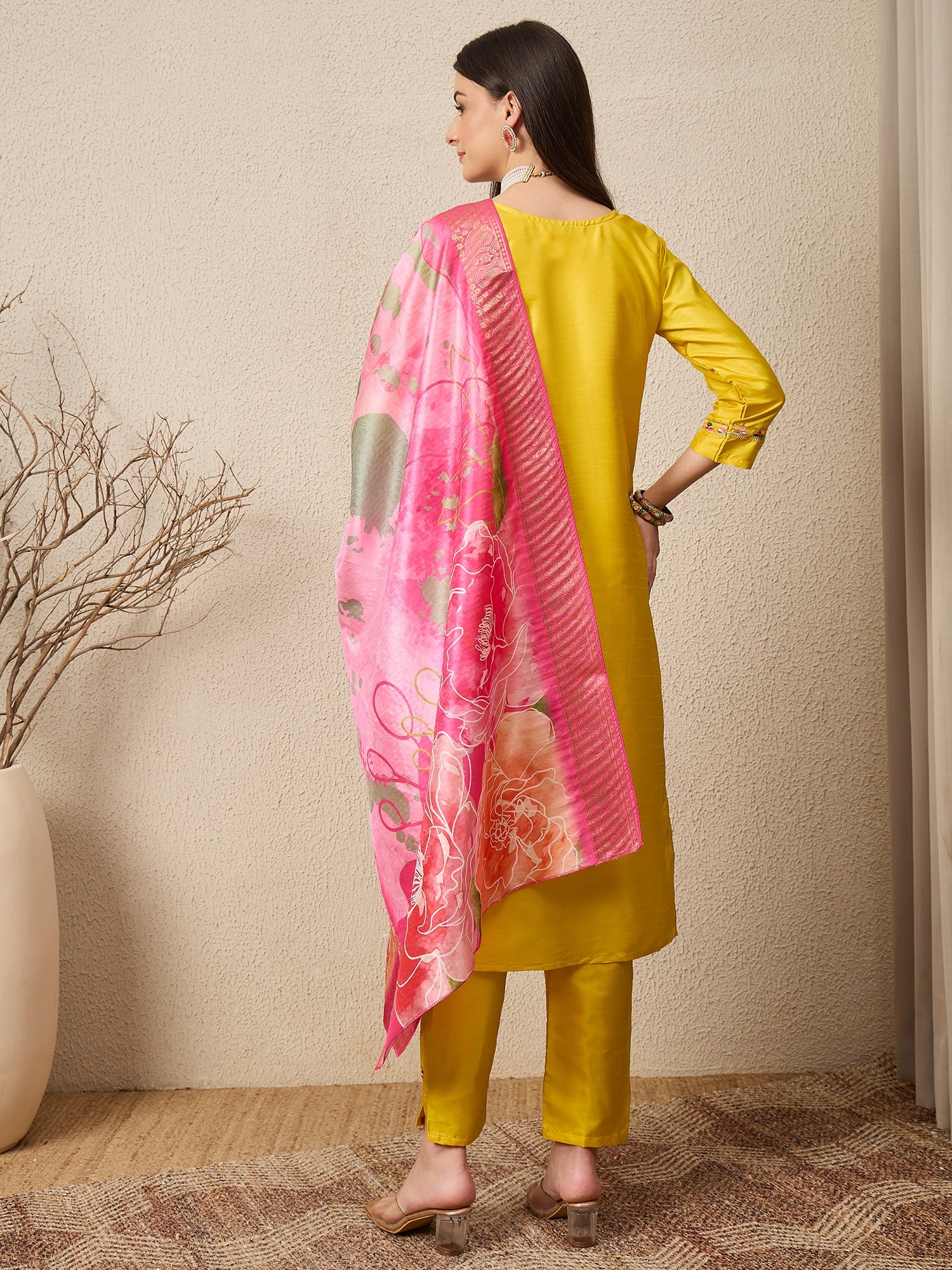 Firdousi Cotton Silk Kurta Set Elegant Embroidered Ready to Wear Outfit with Dupatta