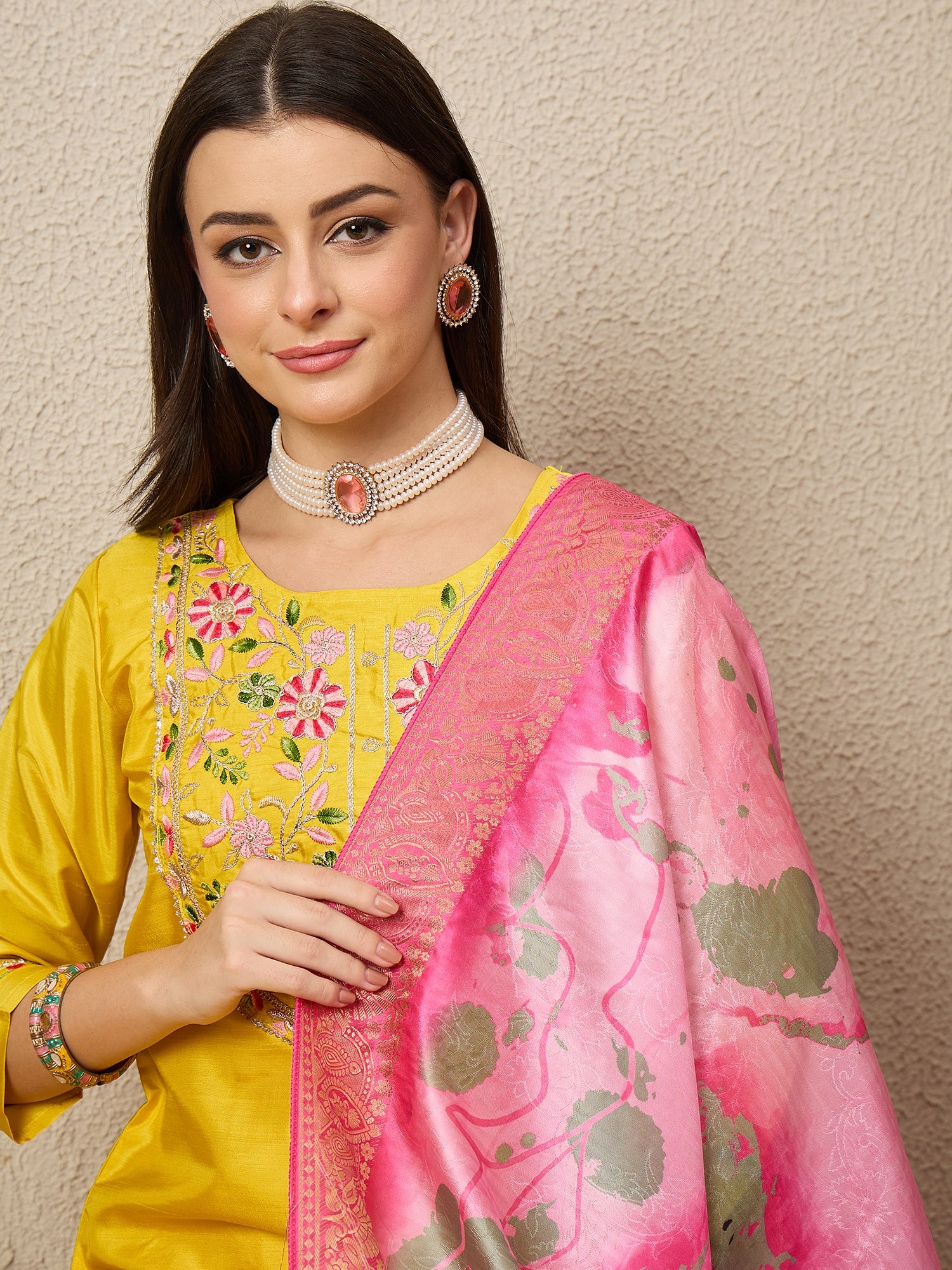 Firdousi Cotton Silk Kurta Set Elegant Embroidered Ready to Wear Outfit with Dupatta