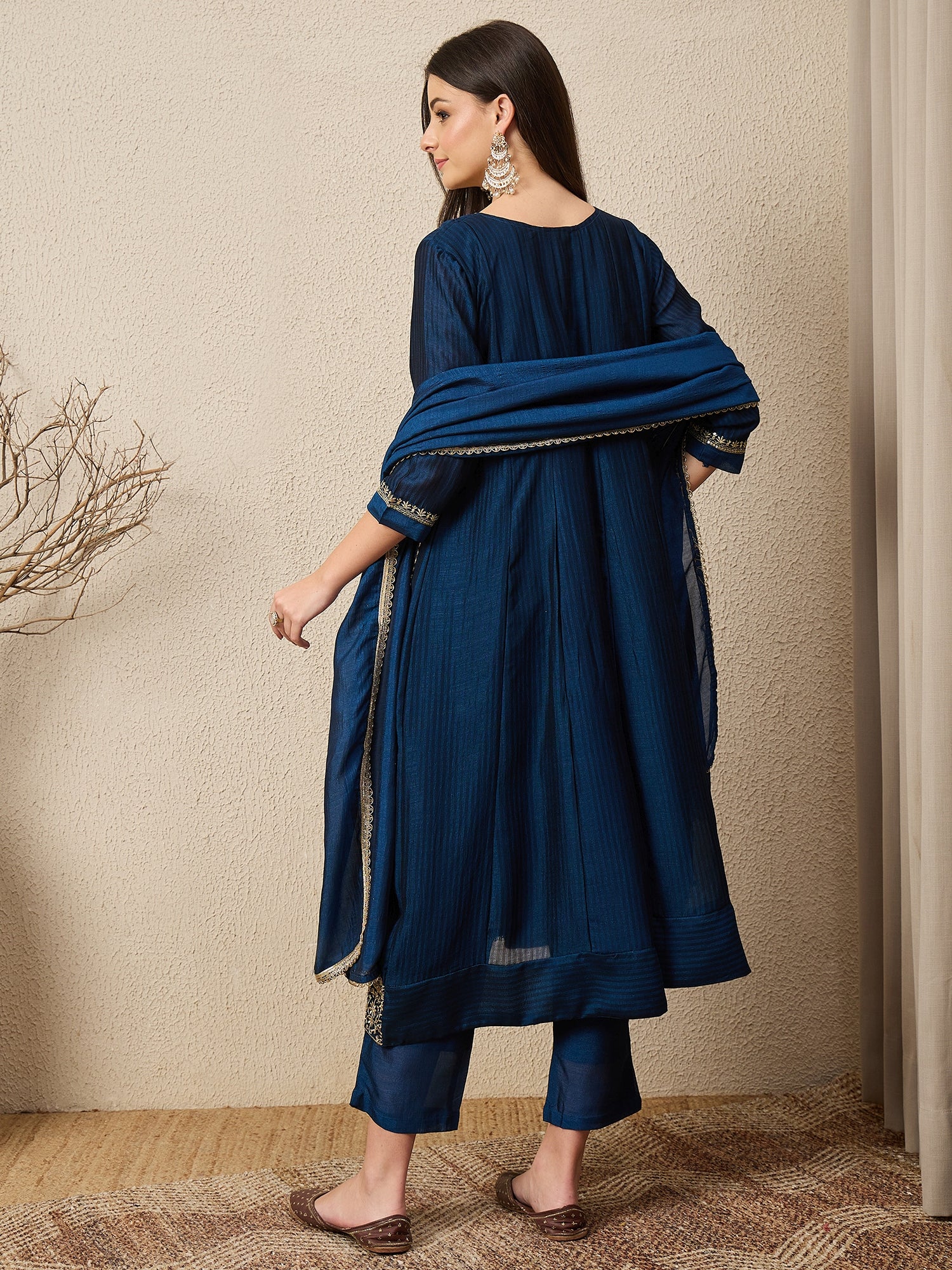 Shagun Teal Embroidered Silk Blend Anarkali Kurta Pant With Dupatta Set