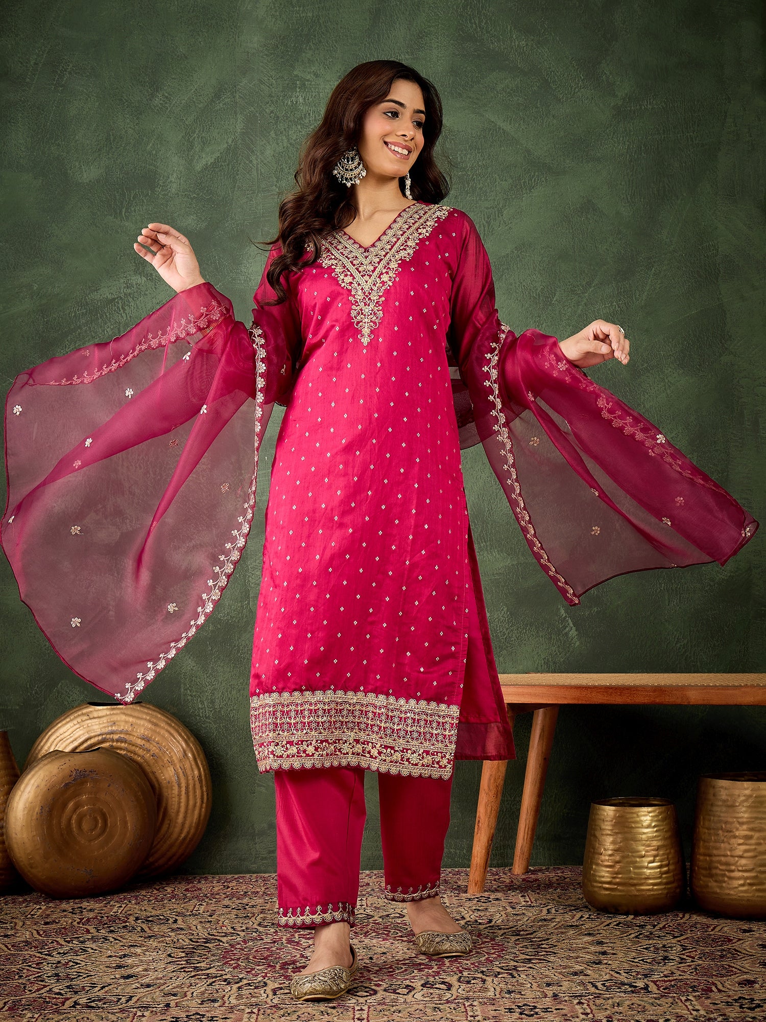 Nyrah Women Kurta and Pant Sets Chanderi Silk Blend