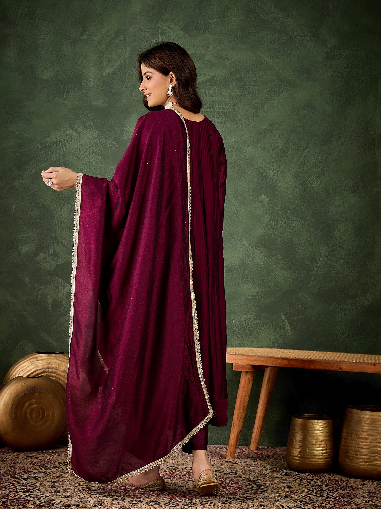 Ekaaya Women's Embroidered Silk Blend Anarkali Kurta Pant With Dupatta Set