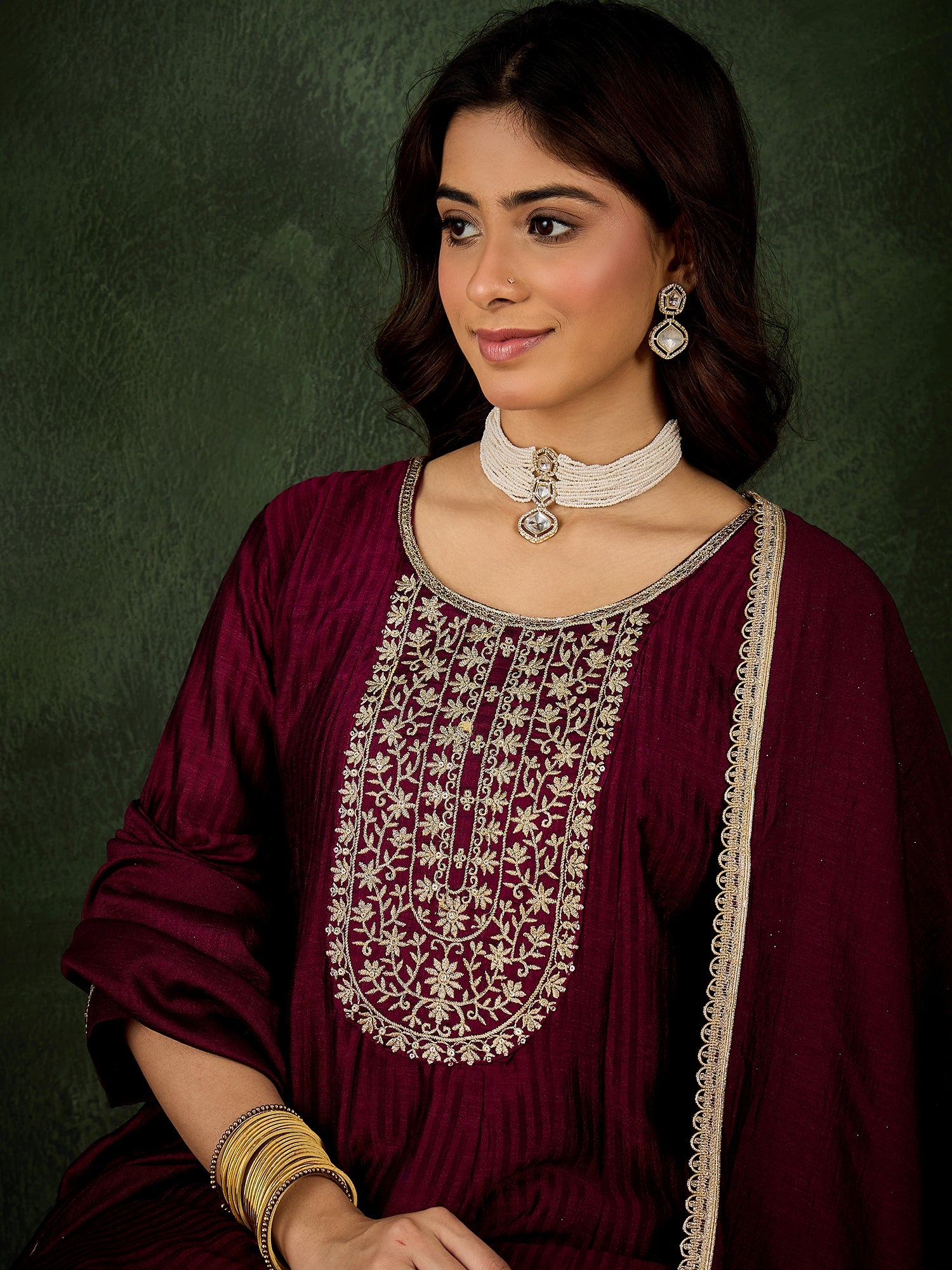 Ekaaya Women's Embroidered Silk Blend Anarkali Kurta Pant With Dupatta Set