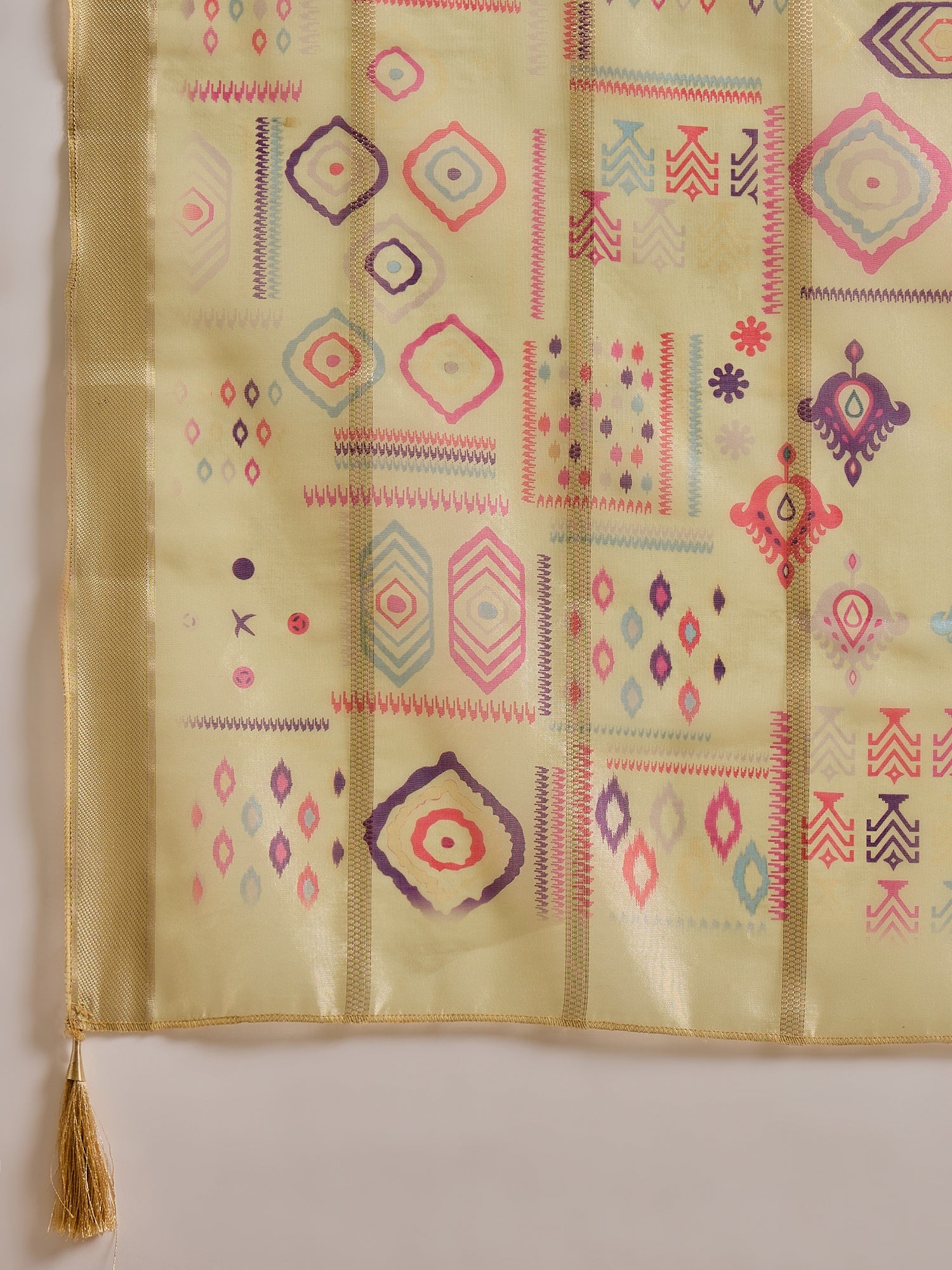 Pushti Women's Embroidered Yellow Silk Blend Straight Suit Set with Dupatta