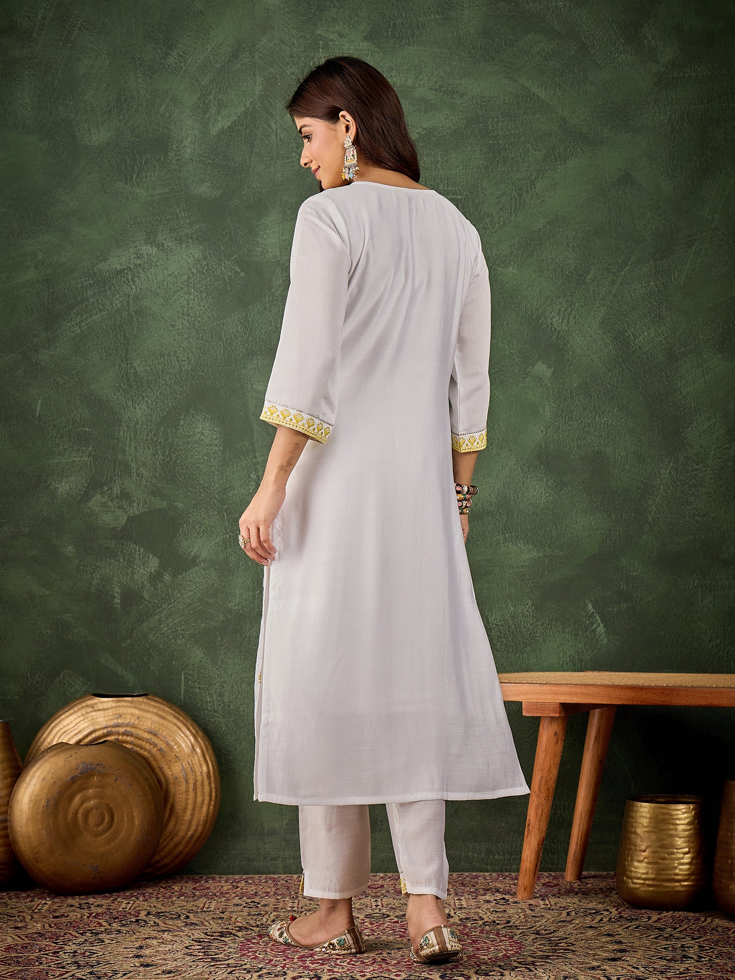 Baani Women's Silk Blend Embroidered Straight Kurta & Pant Set