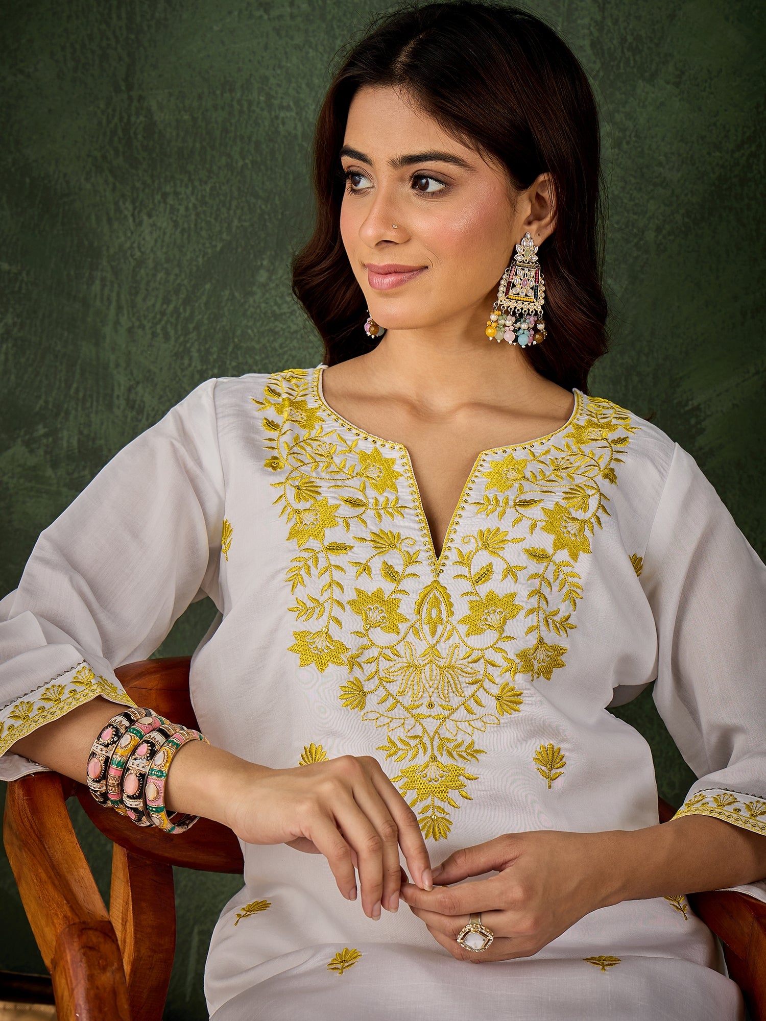 Baani Women's Silk Blend Embroidered Straight Kurta & Pant Set