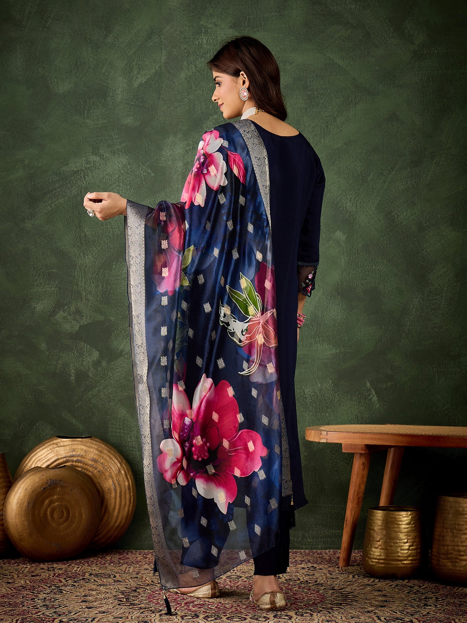 Devanshi Viscose Roman Silk Calf Length Kurta Set Dupatta