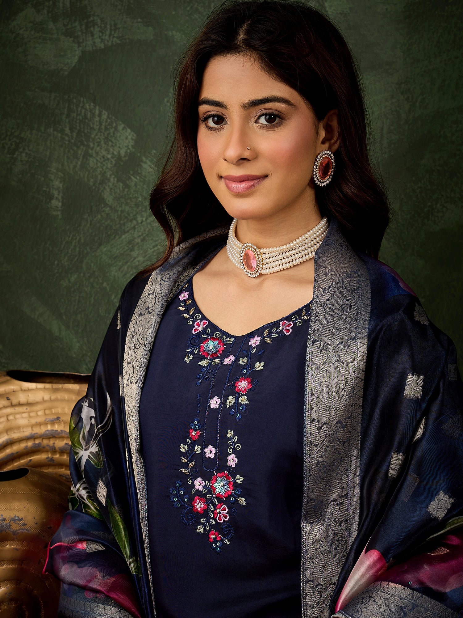 Devanshi Viscose Roman Silk Calf Length Kurta Set Dupatta