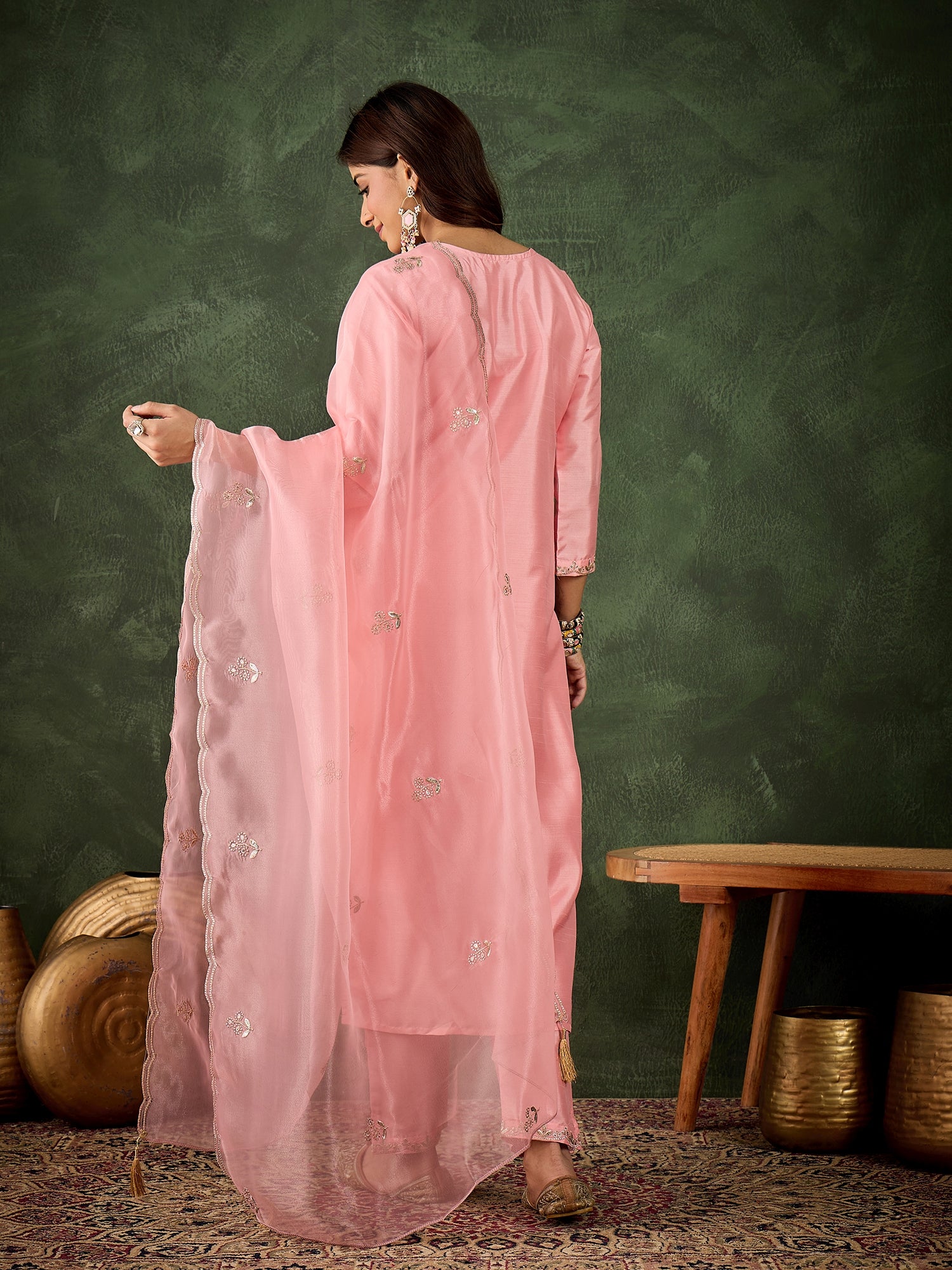 Charvi  Women Kurta and Pant Dupatta Sets Silk Blend Fabrics with Embroidery