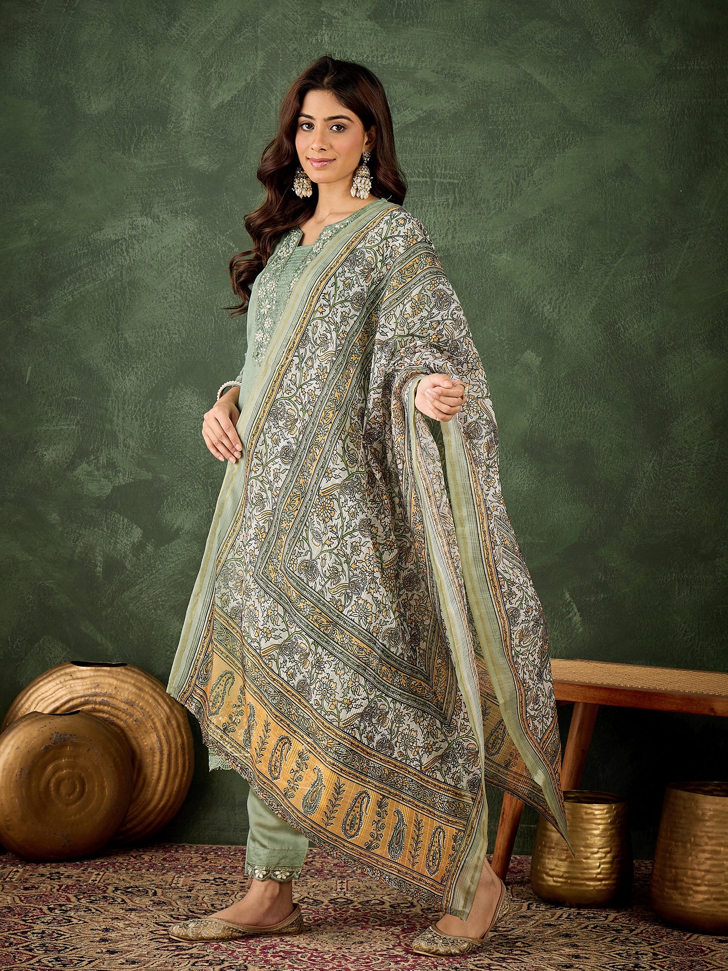 Zainab Women Silk Blend Kurta Pant Dupatta Set