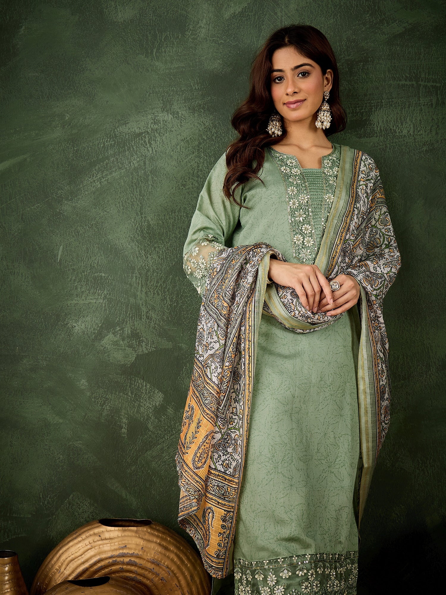 Zainab Women Silk Blend Kurta Pant Dupatta Set