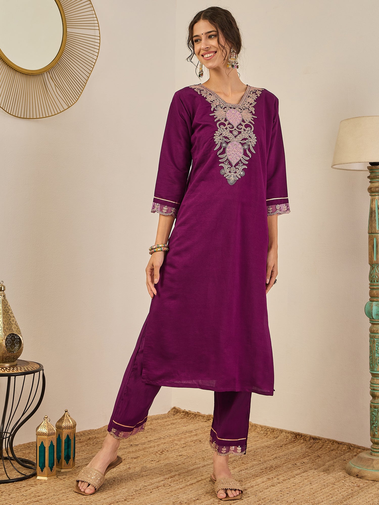 Nirvi Women's Ready to Wear Viscose Rayon Silk Kurta Set Lightweight Soft Stylish Ethnic Outfit