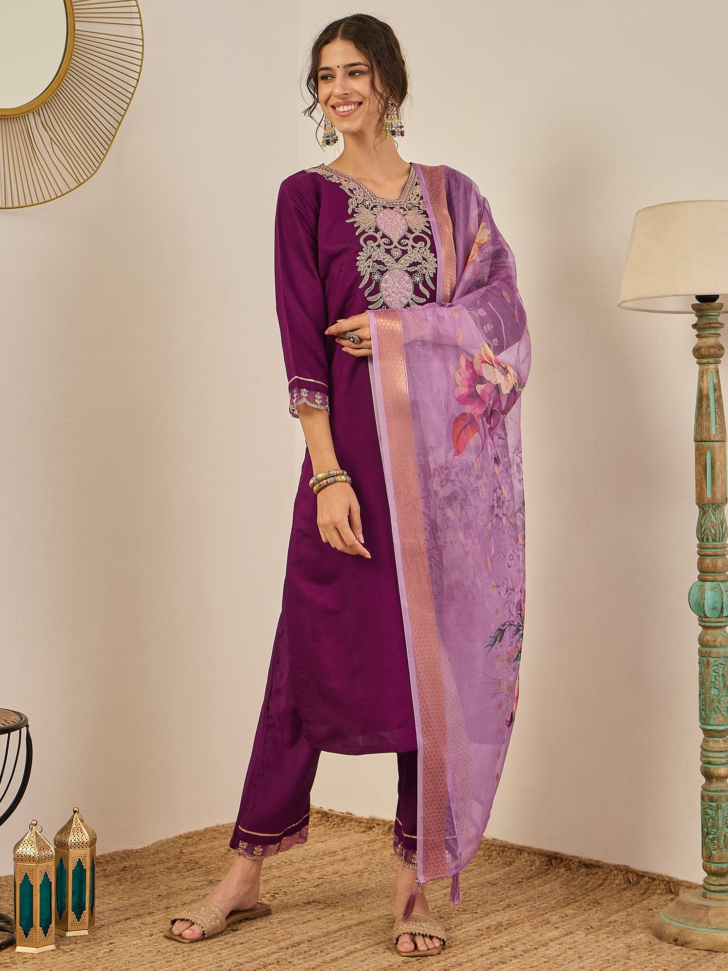 Nirvi Women's Ready to Wear Viscose Rayon Silk Kurta Set Lightweight Soft Stylish Ethnic Outfit