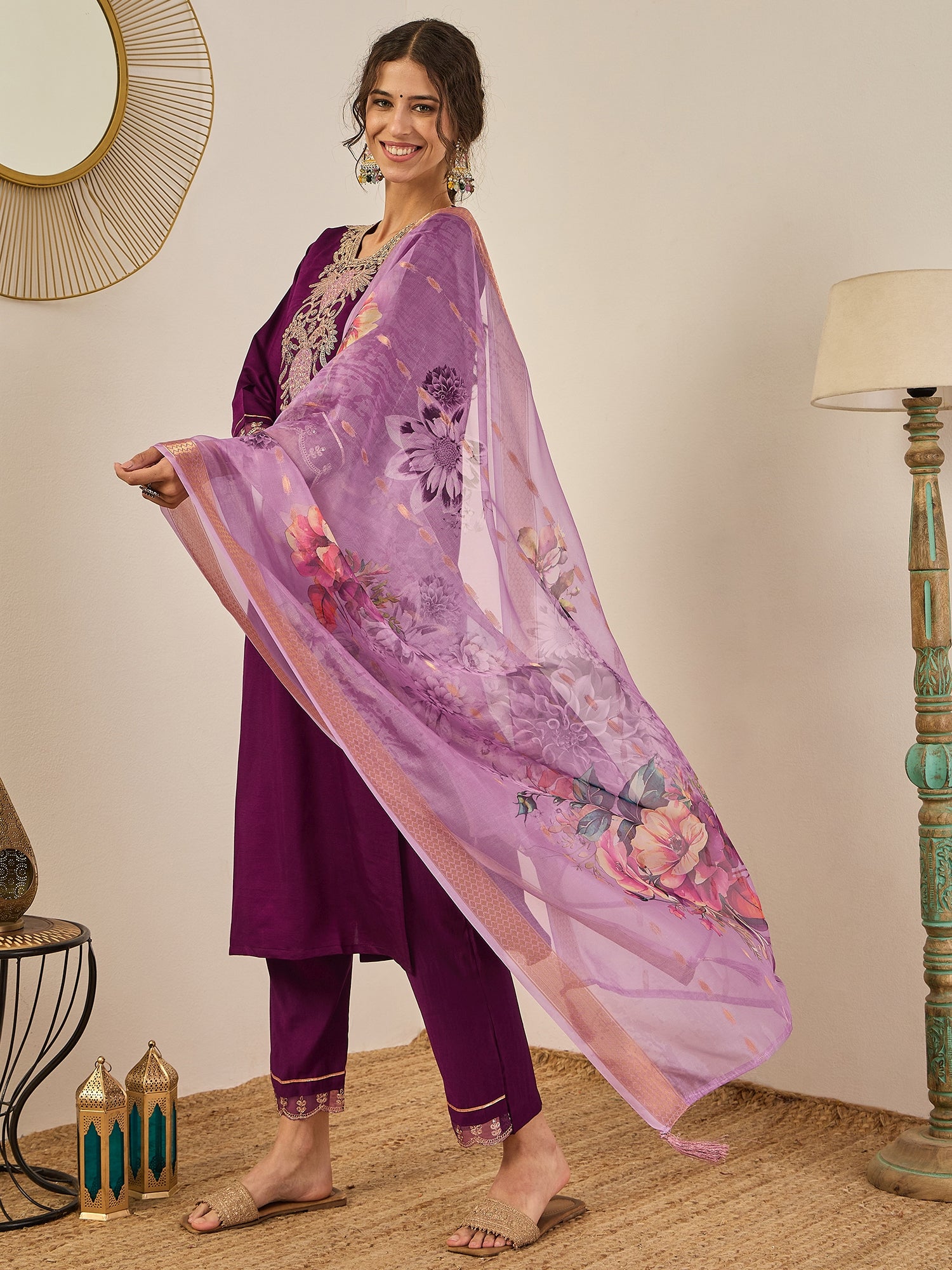 Nirvi Women's Ready to Wear Viscose Rayon Silk Kurta Set Lightweight Soft Stylish Ethnic Outfit