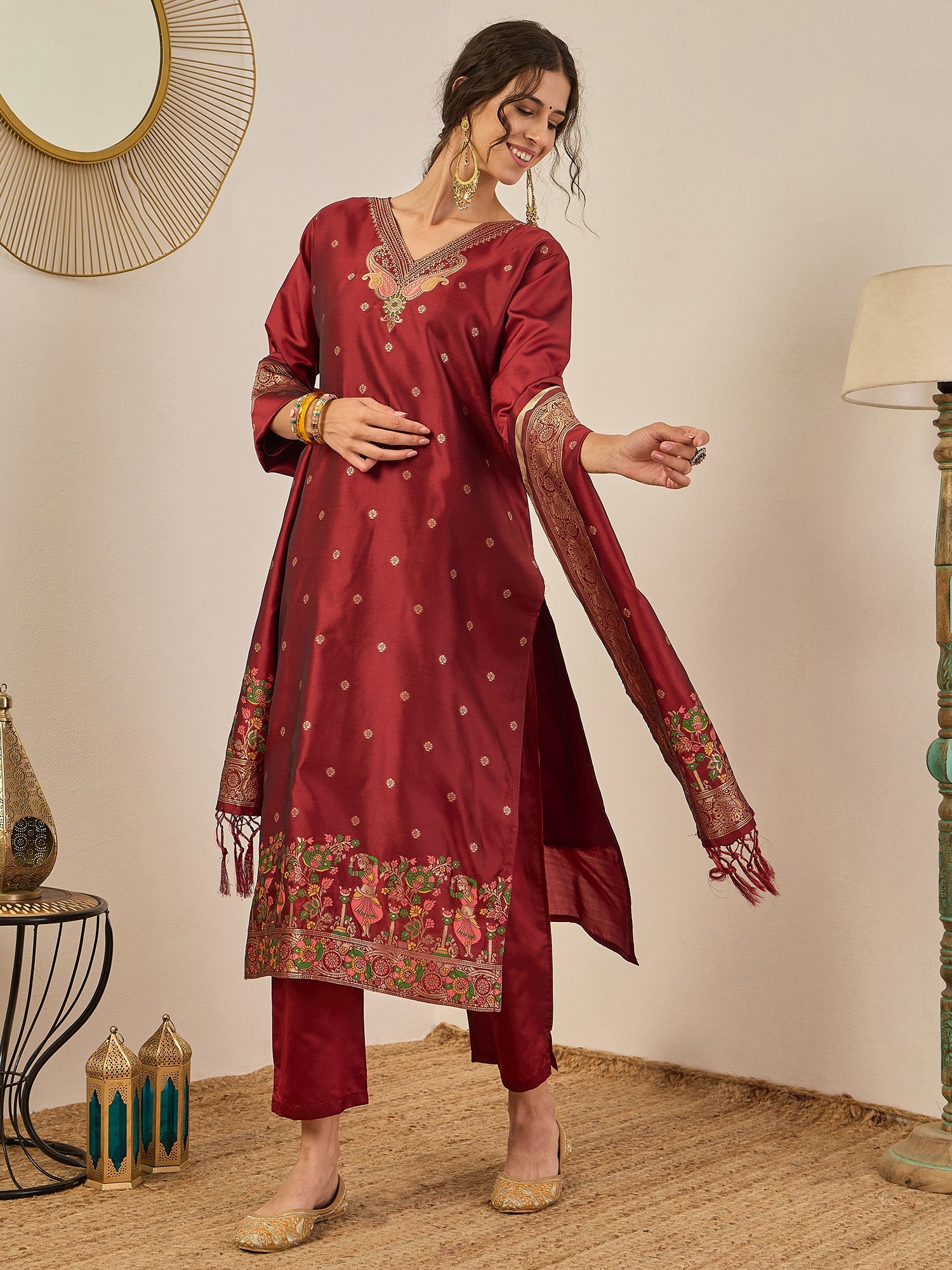 Gulnaar Cotton Silk Kurta Set with Banarasi Minakari Dupatta Zari Work Ready to Wear Elegance