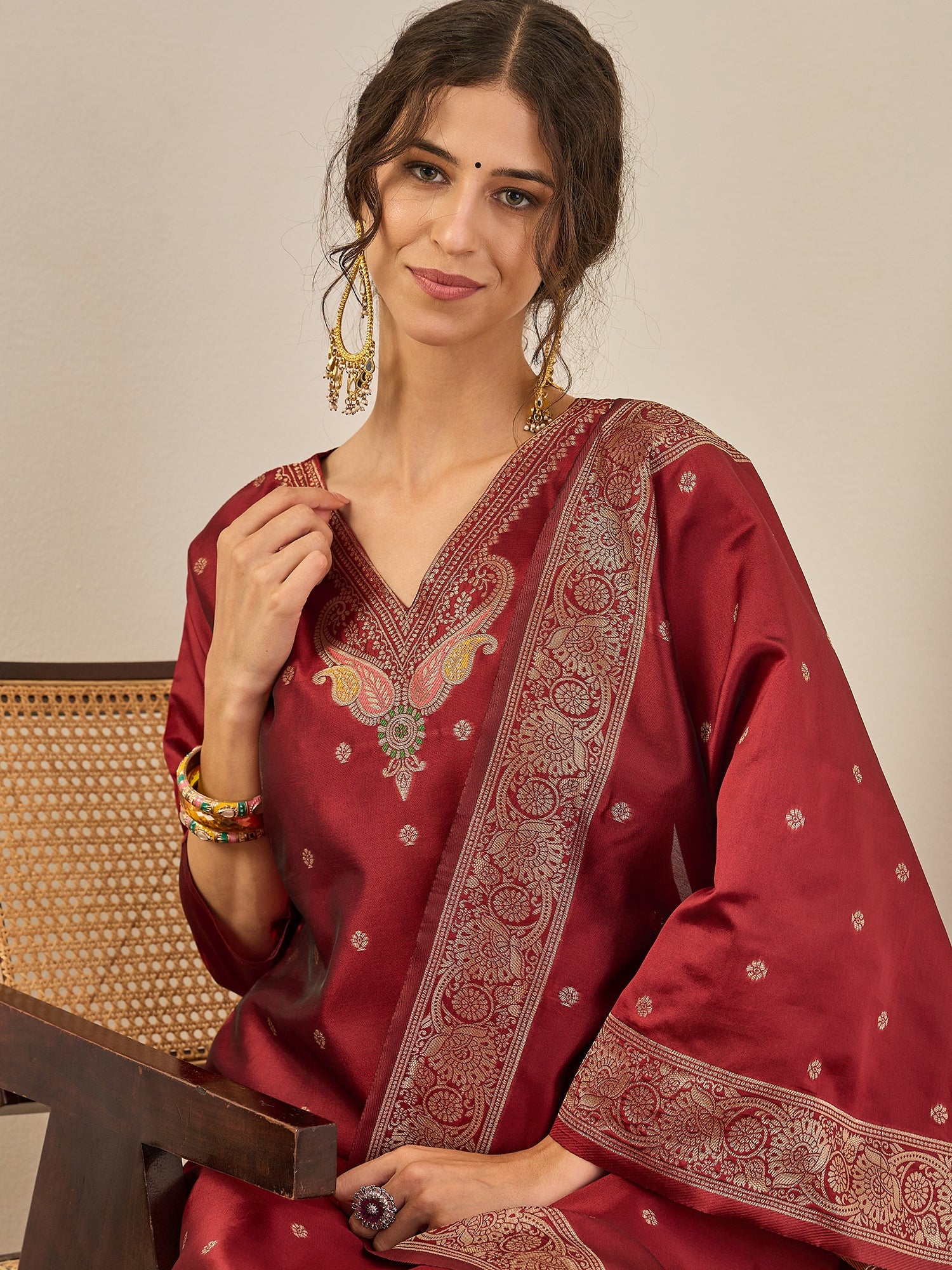 Gulnaar Cotton Silk Kurta Set with Banarasi Minakari Dupatta Zari Work Ready to Wear Elegance