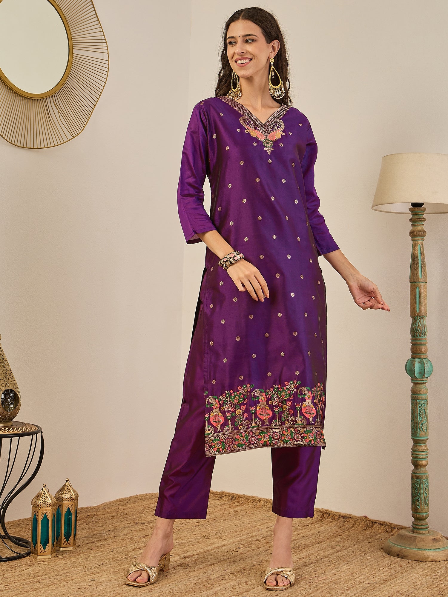 Shrabani Cotton Silk Kurta Set with Banarasi Minakari Dupatta Zari Work Ready to Wear Elegance