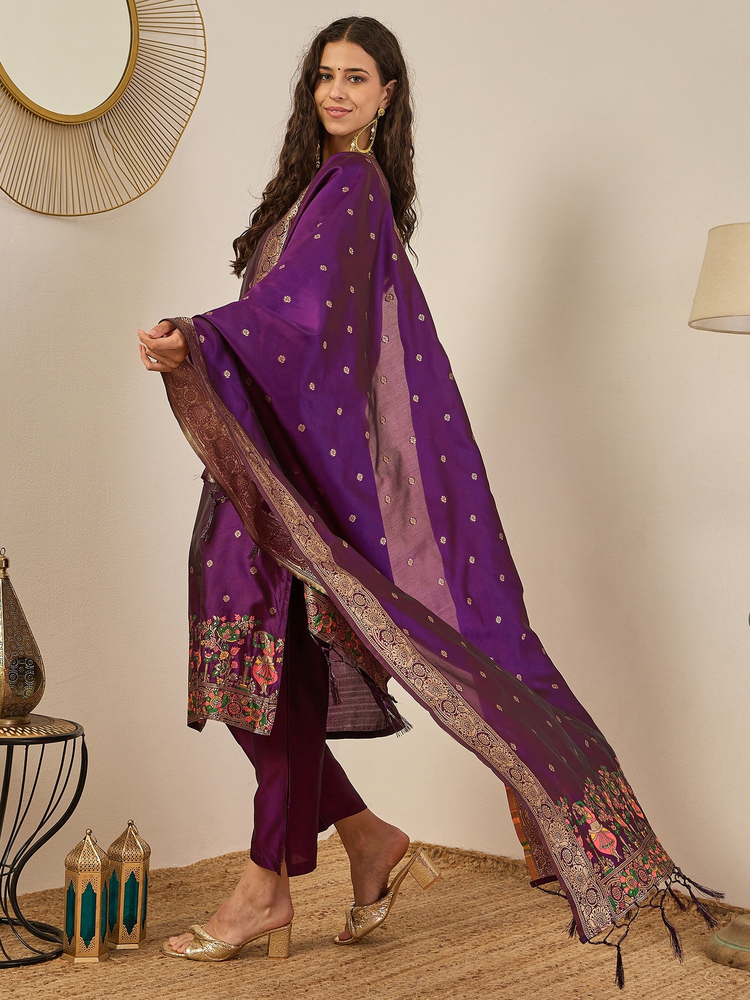 Shrabani Cotton Silk Kurta Set with Banarasi Minakari Dupatta Zari Work Ready to Wear Elegance