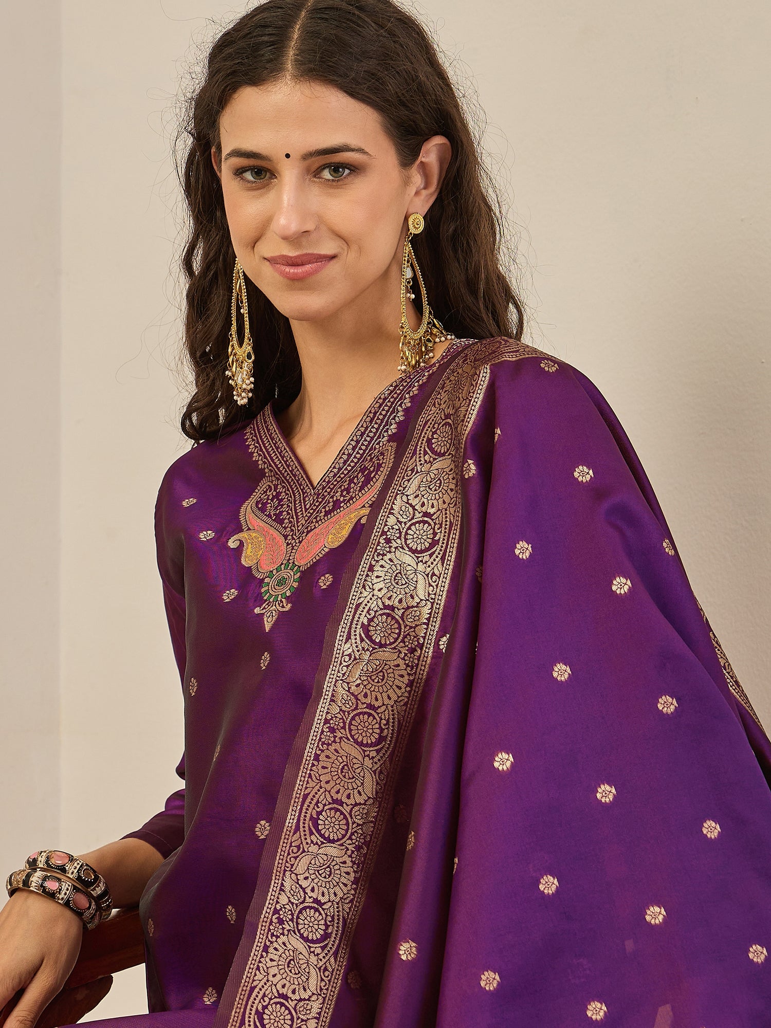 Shrabani Cotton Silk Kurta Set with Banarasi Minakari Dupatta Zari Work Ready to Wear Elegance