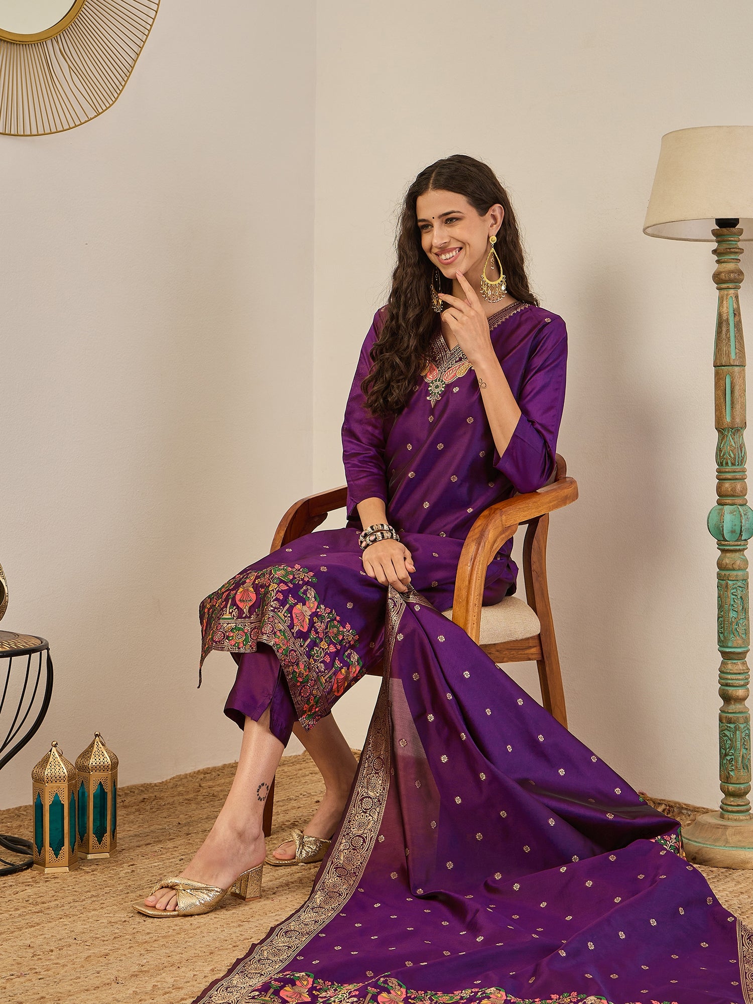 Shrabani Cotton Silk Kurta Set with Banarasi Minakari Dupatta Zari Work Ready to Wear Elegance