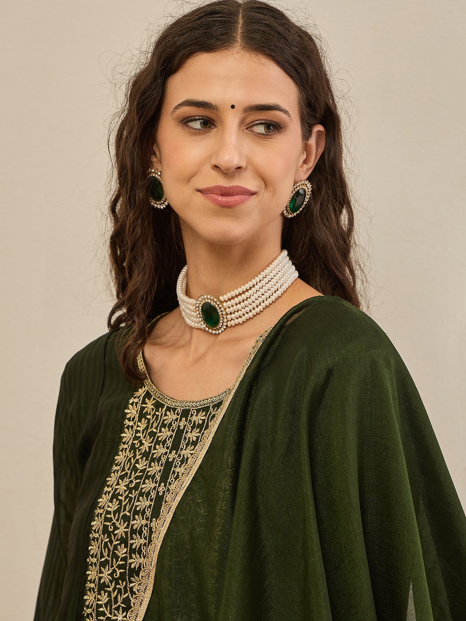 Shravya Green Embroidered Silk Blend Anarkali Kurta Pant With Dupatta Set