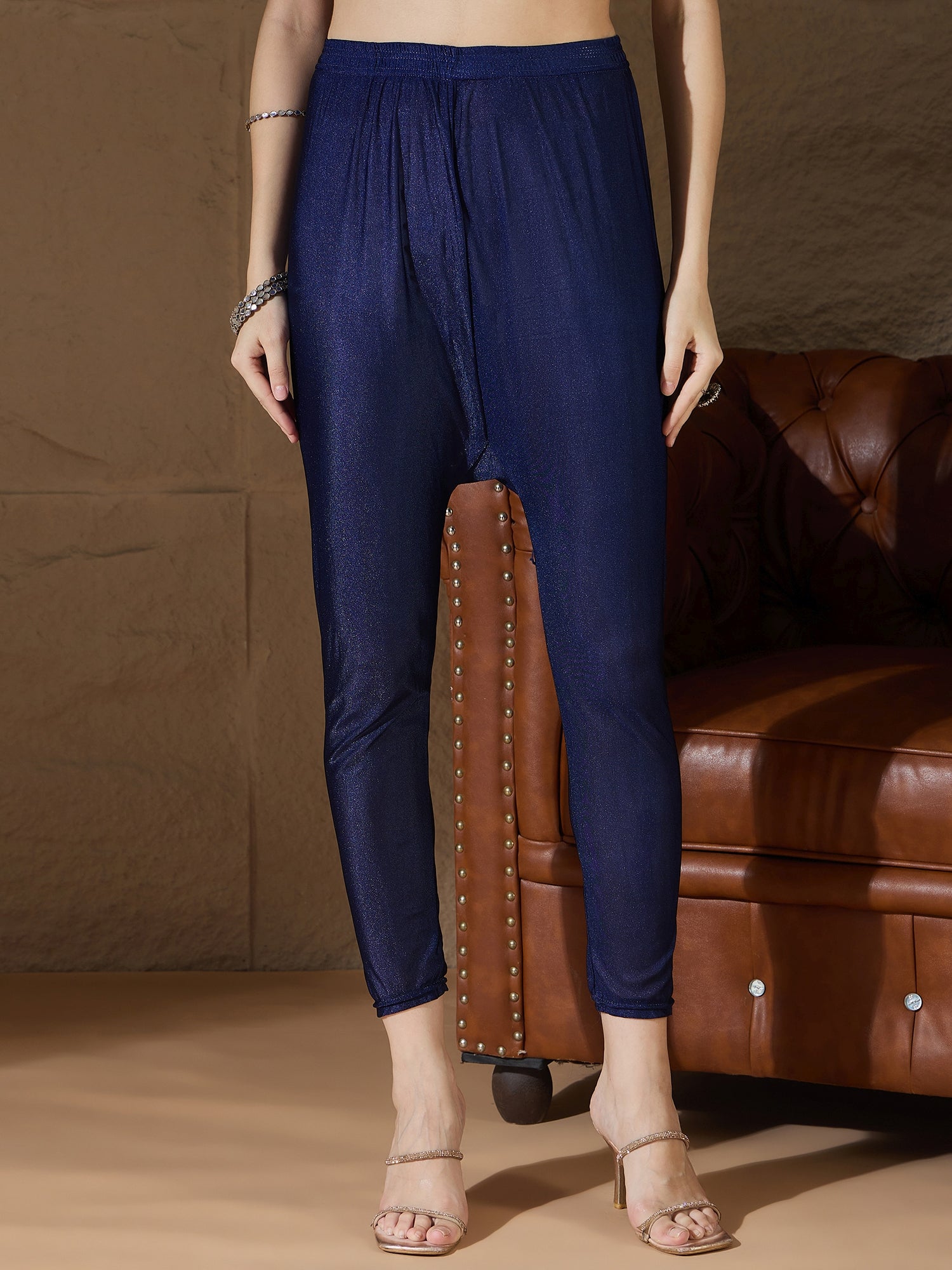 Neelangi Blue Women Kurta and Leggings Duppata Set Chanderi Modal Butti