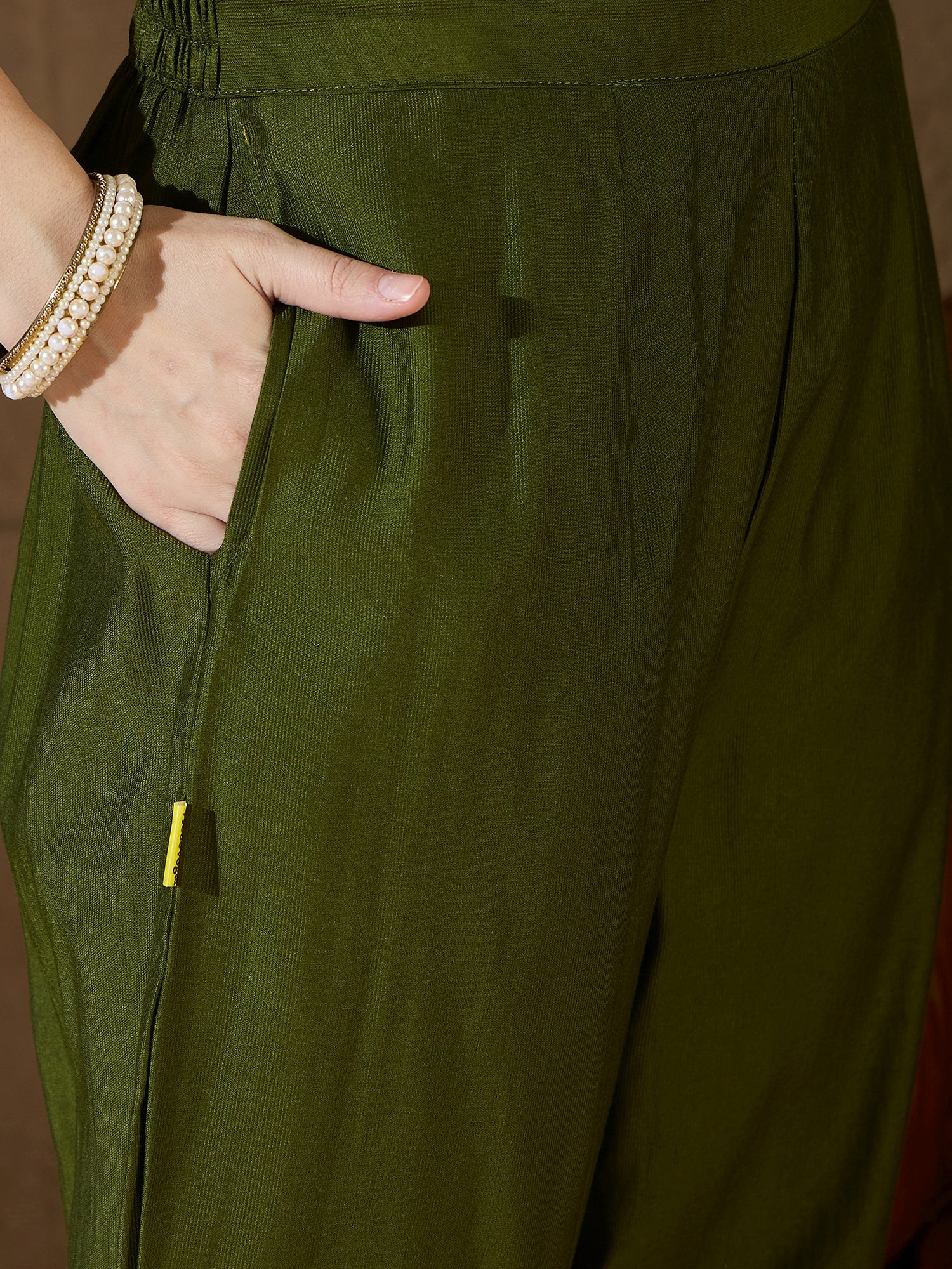 Pavani Charm Mehndi Yoke Design Silk Blend Straight Suit With Dupatta