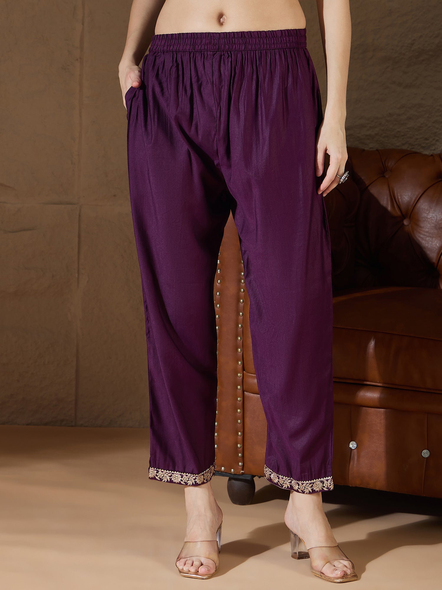 Kamakshi Charm Purple Yoke Design Silk Blend Straight Suit With Dupatta