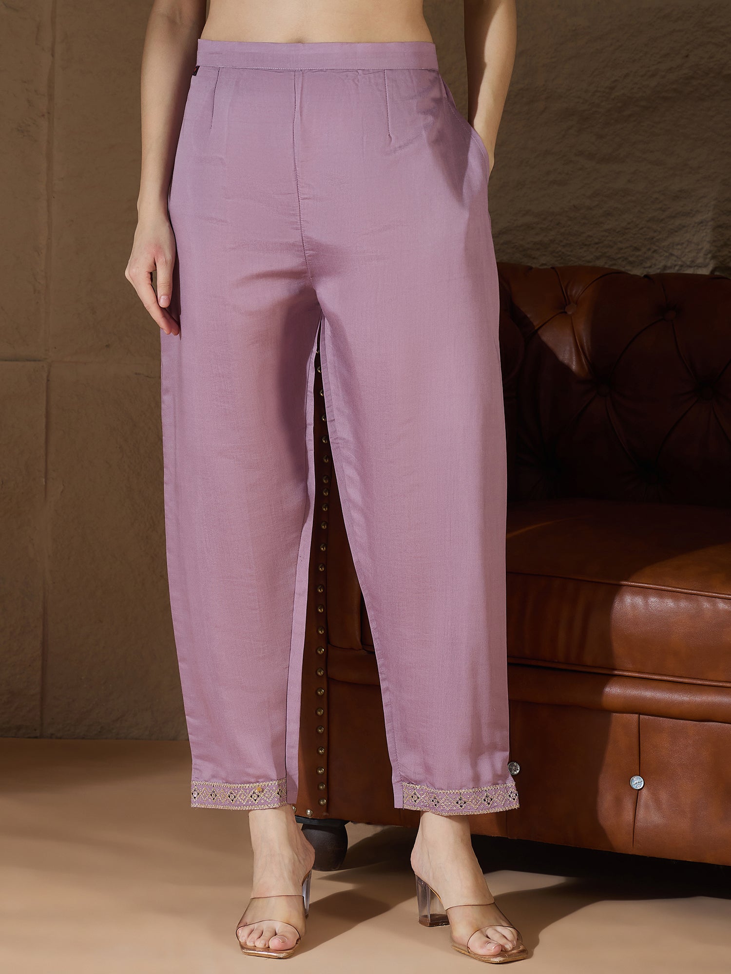 Suhasini lavender Women Kurta and Pant Sets Silk Blend Fabric