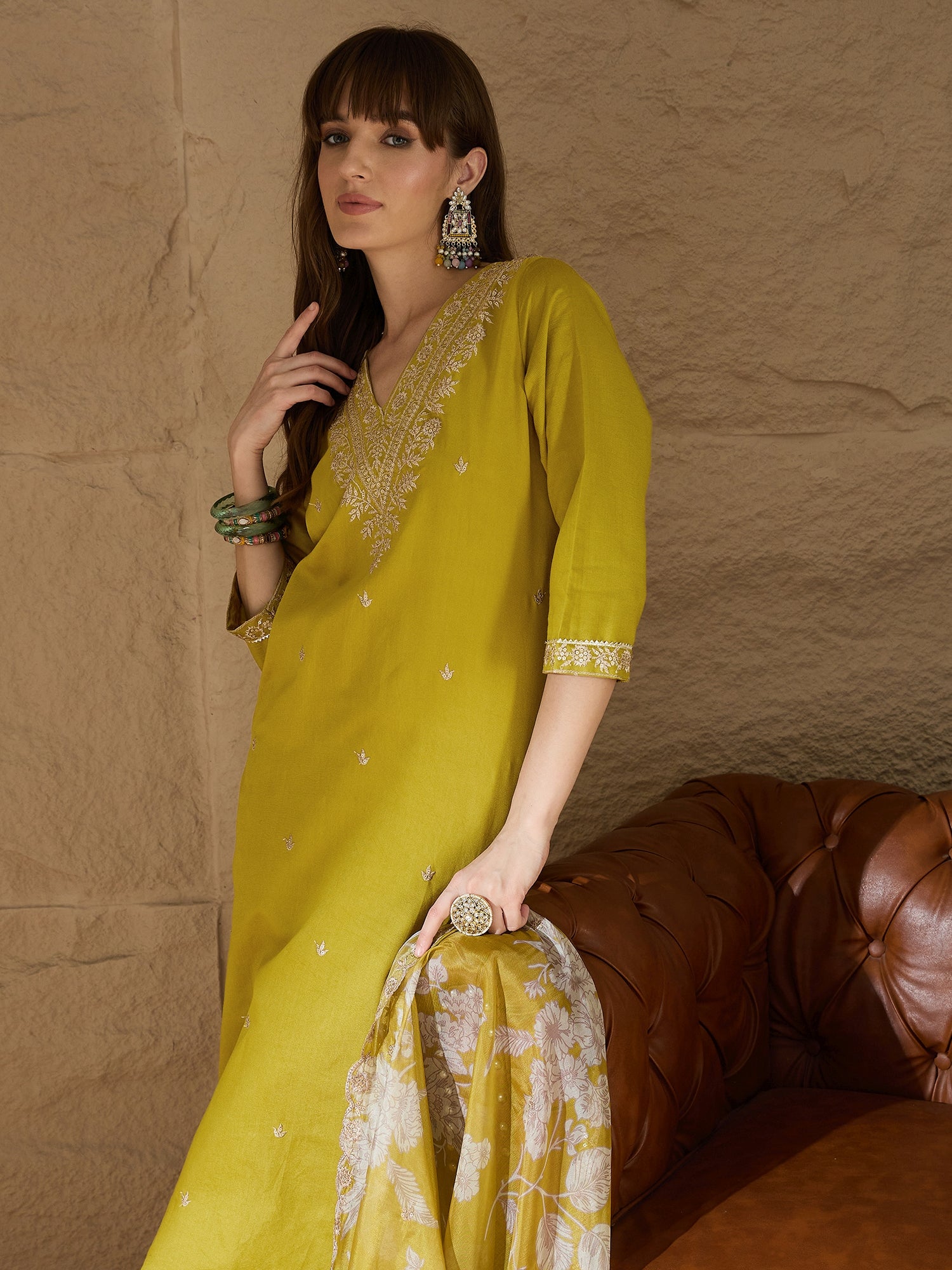 Prakruti  Charm Lemon Yoke Design Silk Blend Straight Suit With Dupatta