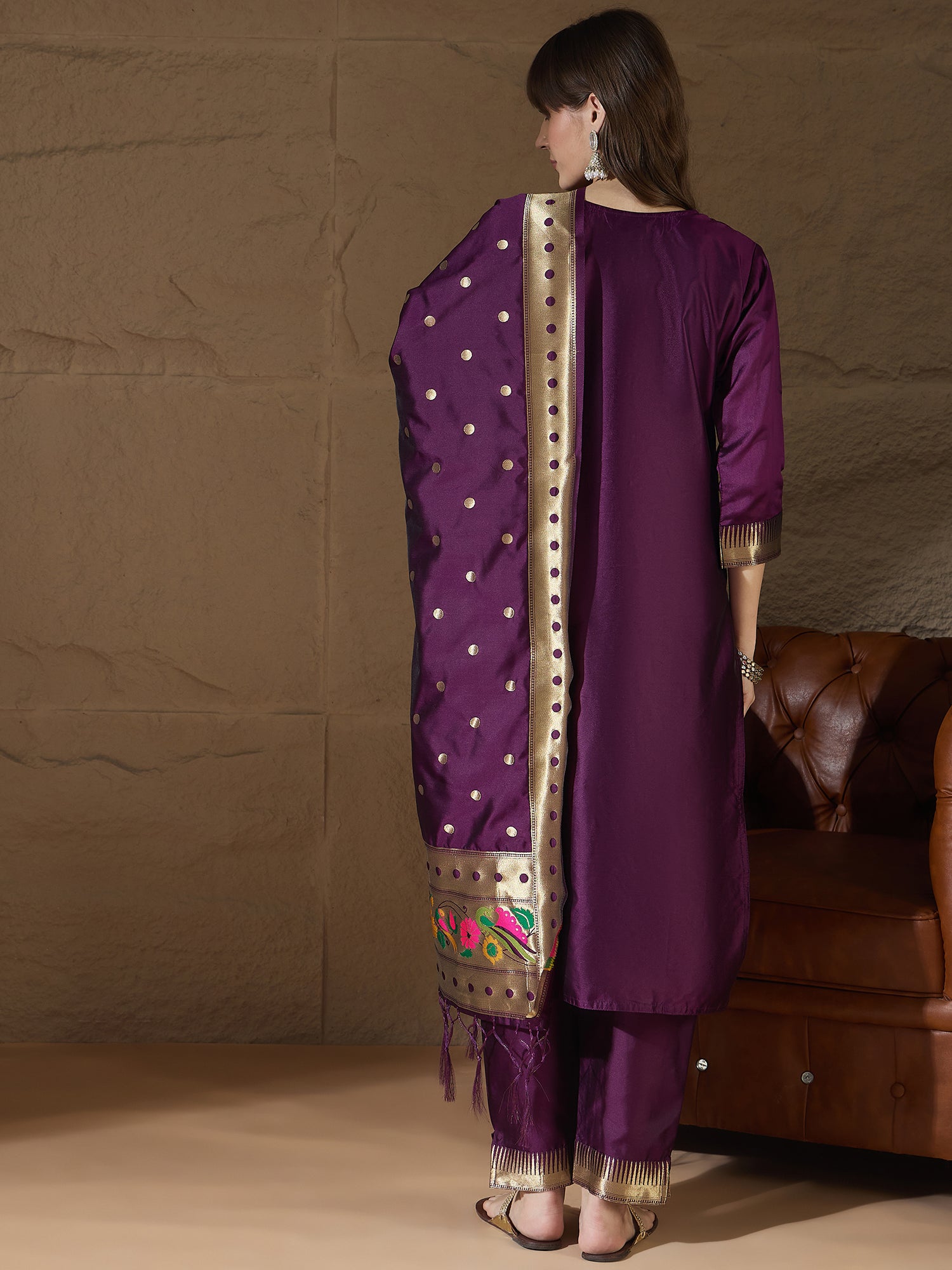 Lucille Purple Cotton Silk Jacquard Kurta Pant With Banarasi Silk dupatta