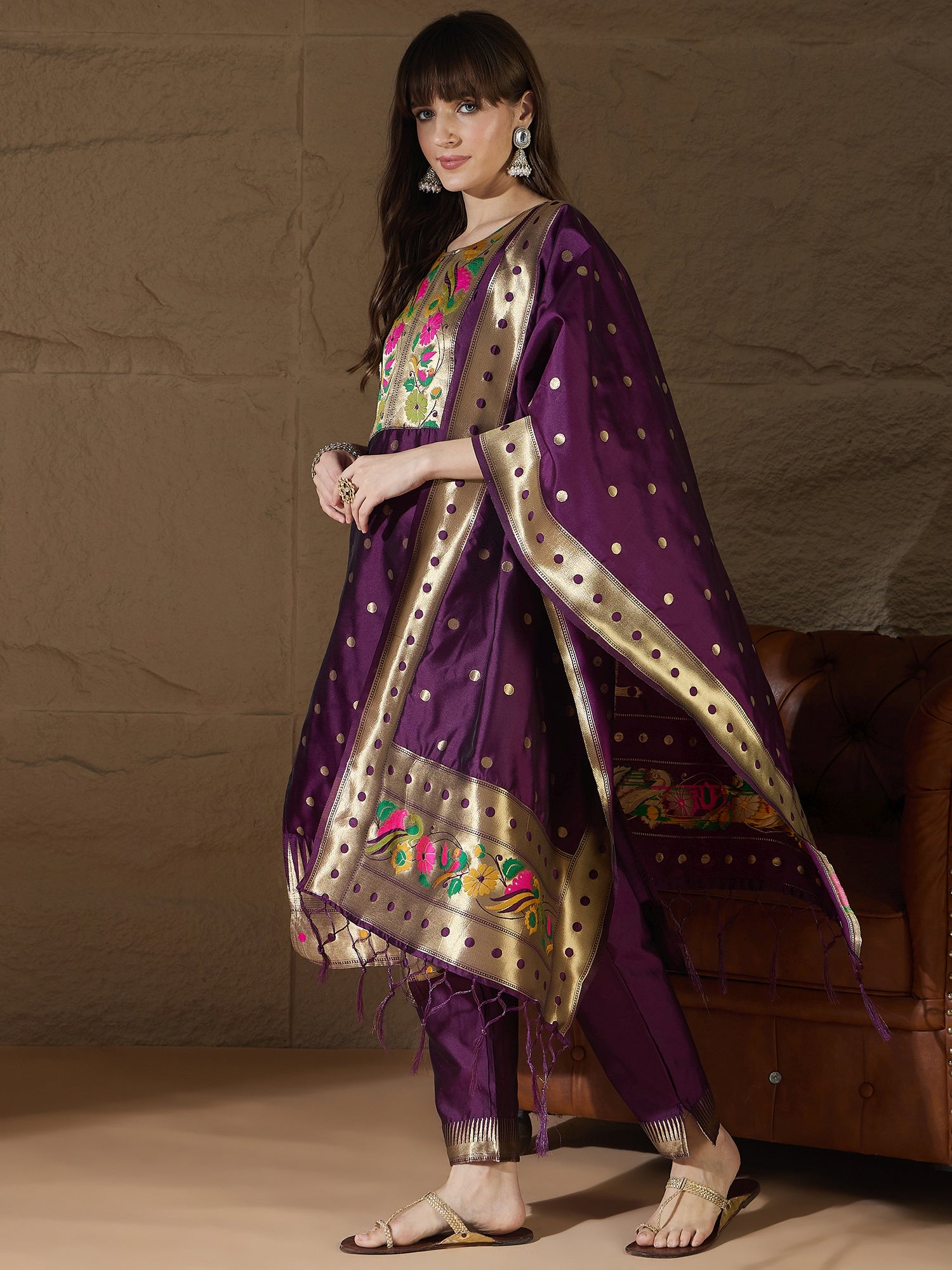 Lucille Purple Cotton Silk Jacquard Kurta Pant With Banarasi Silk dupatta