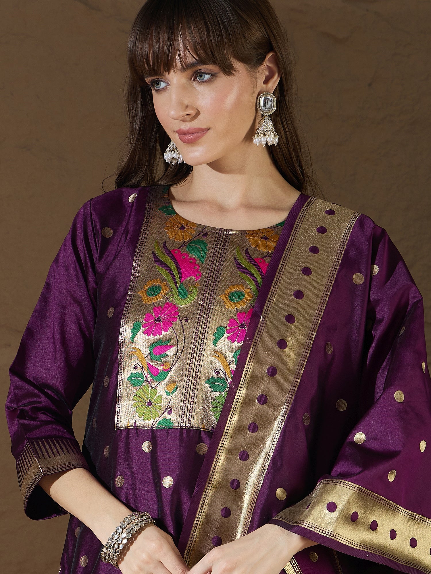 Lucille Purple Cotton Silk Jacquard Kurta Pant With Banarasi Silk dupatta