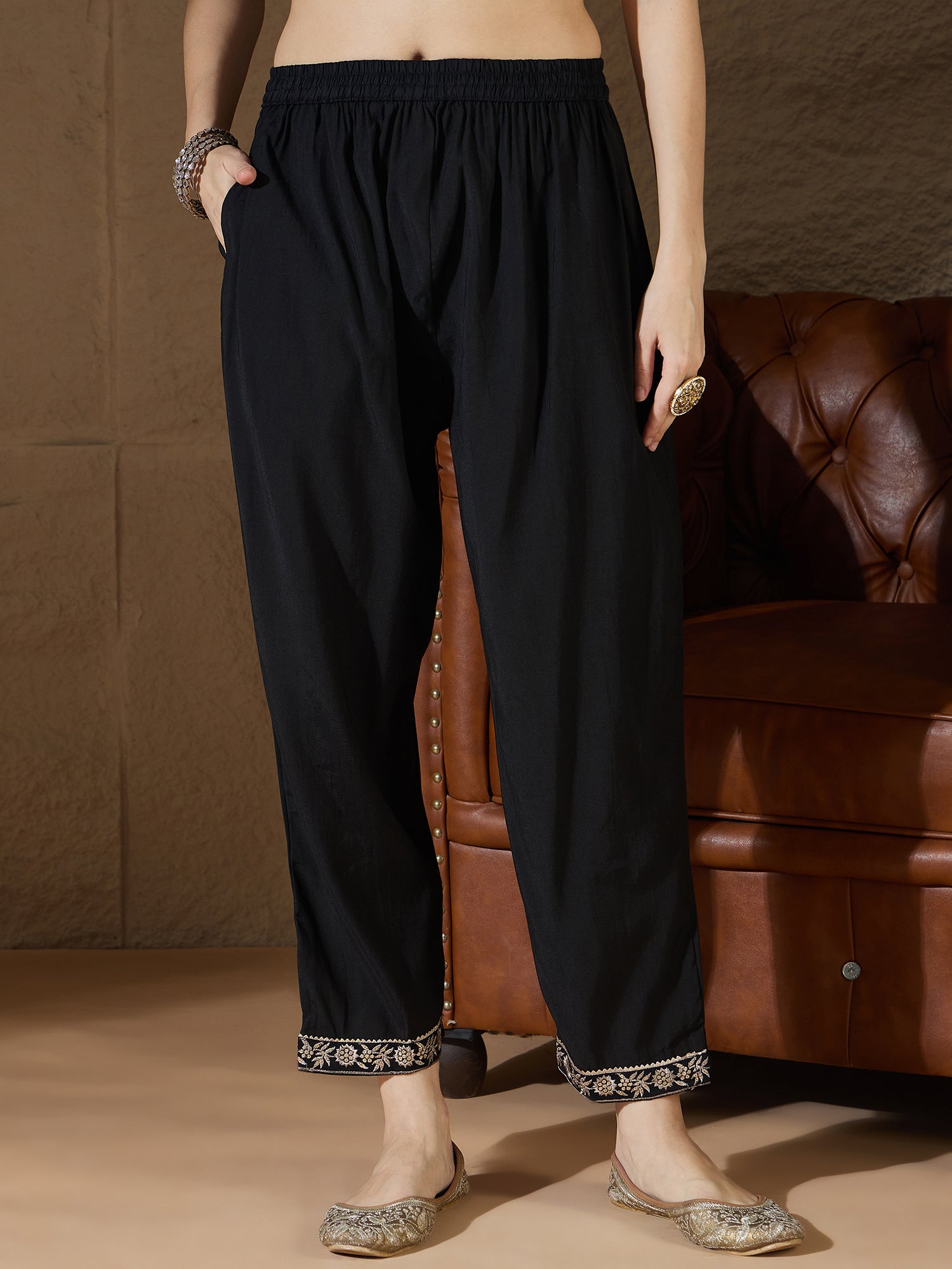 Kavita  Charm black Yoke Design Silk Blend Straight Suit With Dupatta