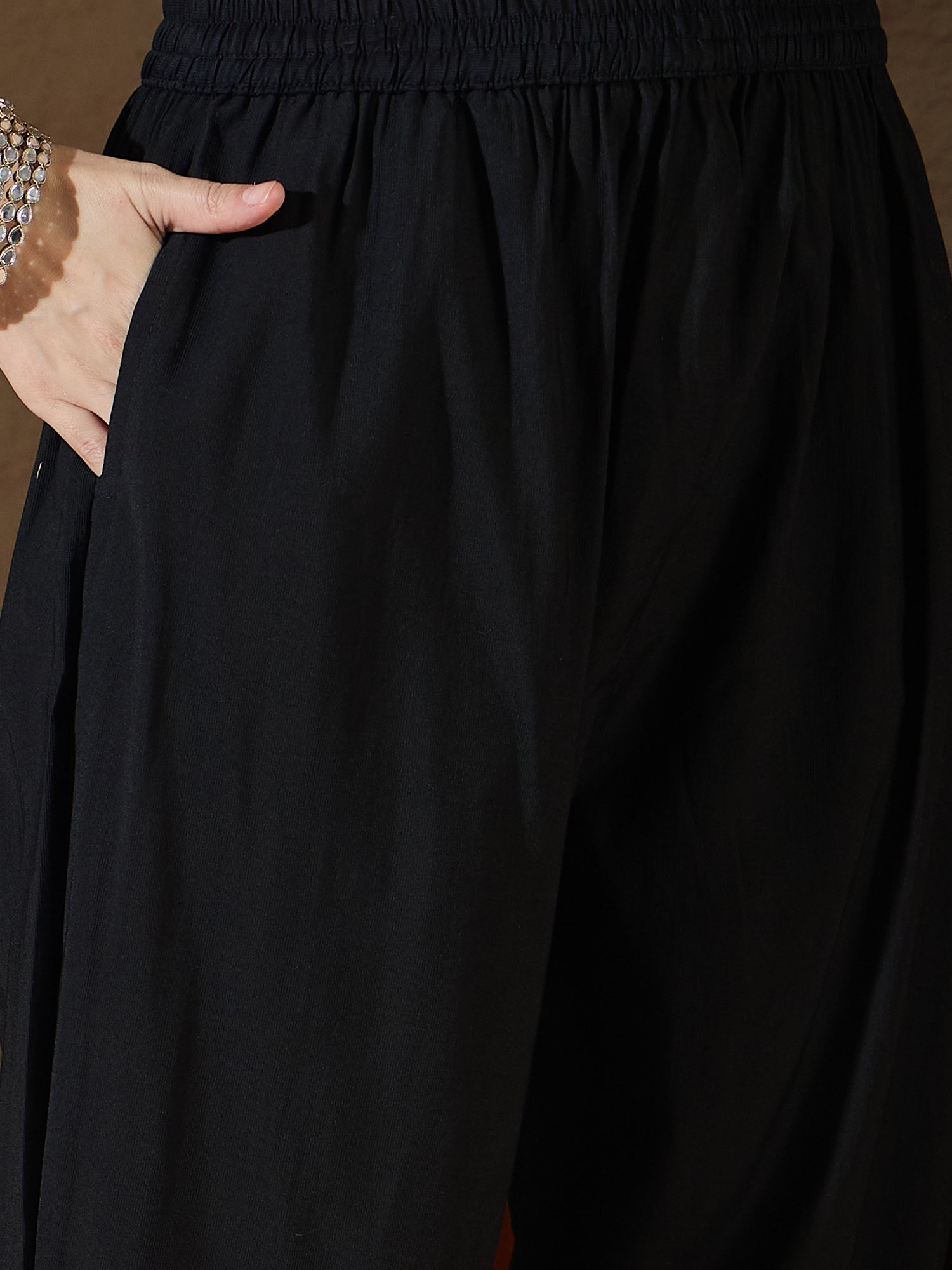 Kavita  Charm black Yoke Design Silk Blend Straight Suit With Dupatta