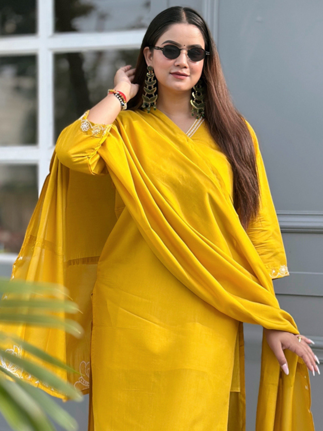 Twinkal Yellow Kurta and Pant Dupatta Sets Silk Blend Fabrics with Embroidery