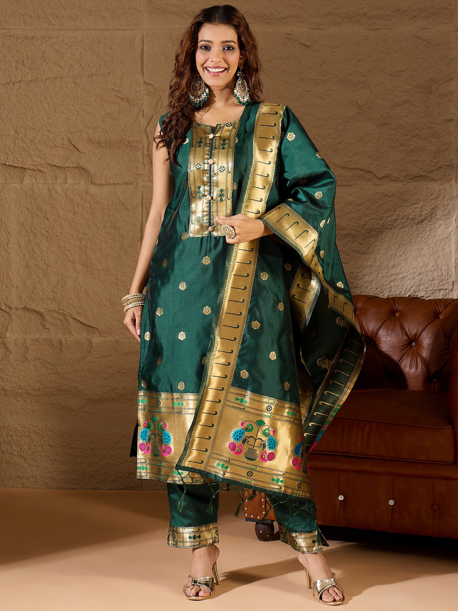 Misty Orchid Meenakari Silk Jacquard Kurta Set Suits