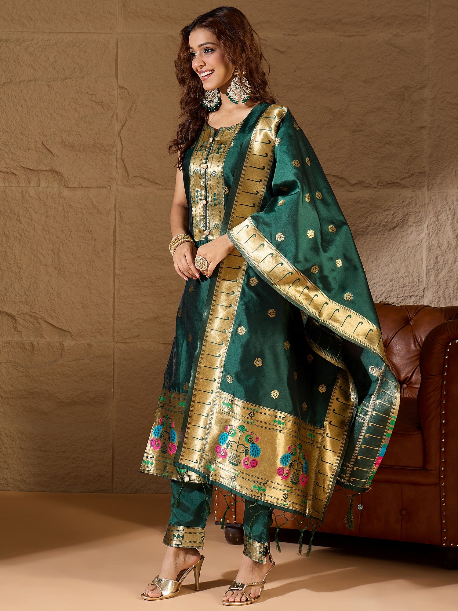 Misty Orchid Meenakari Silk Jacquard Kurta Set Suits