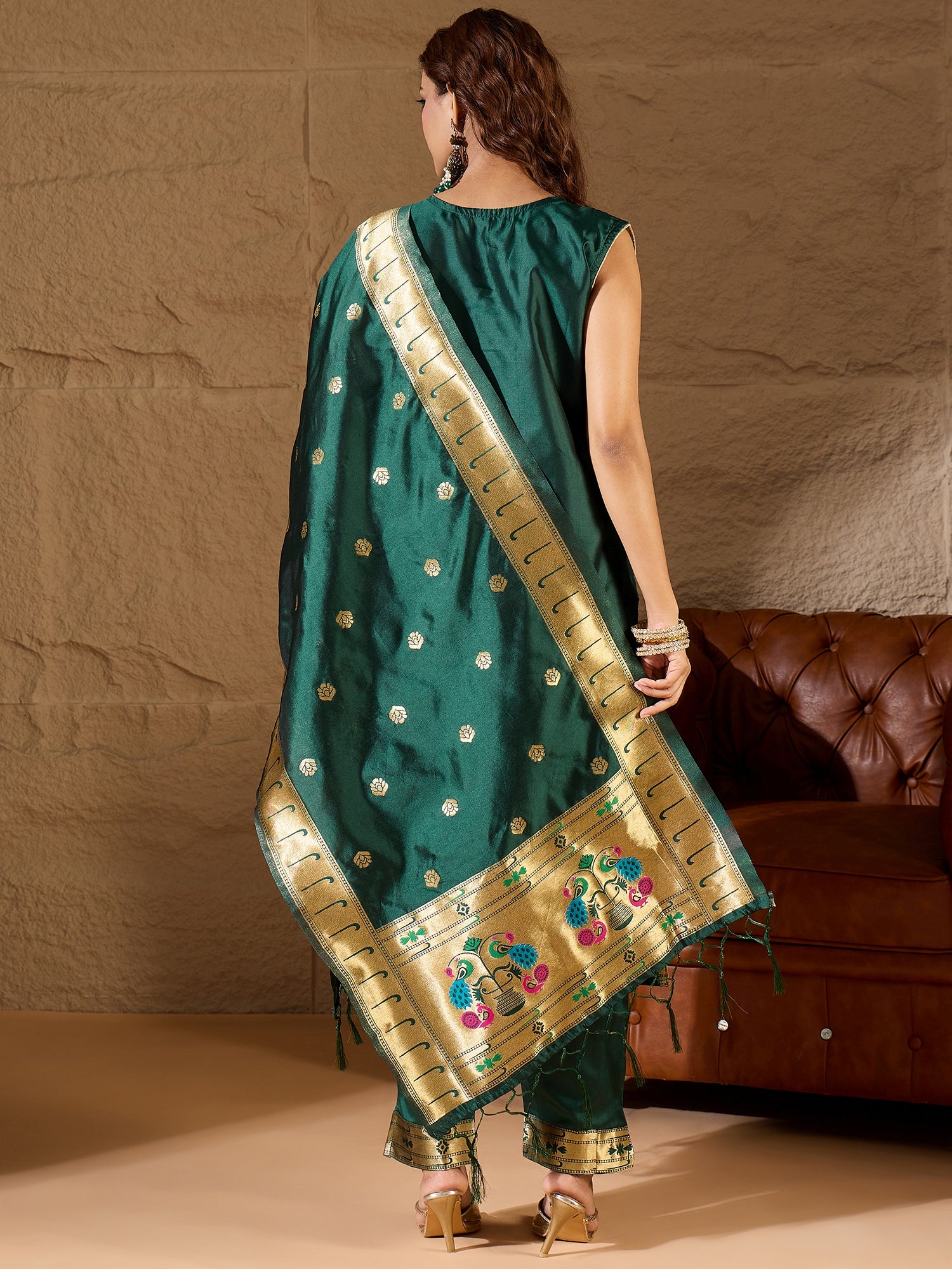 Misty Orchid Meenakari Silk Jacquard Kurta Set Suits