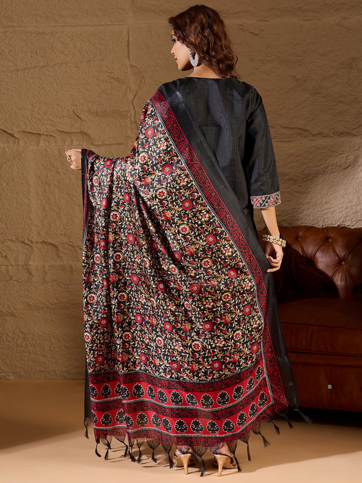 Vanshika Embroidered Silk Blend Calf Length Straight Kurta Trouser with Dupatta Set