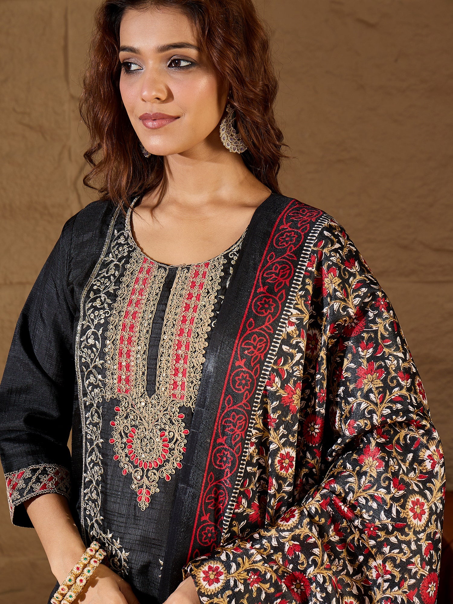 Vanshika Embroidered Silk Blend Calf Length Straight Kurta Trouser with Dupatta Set