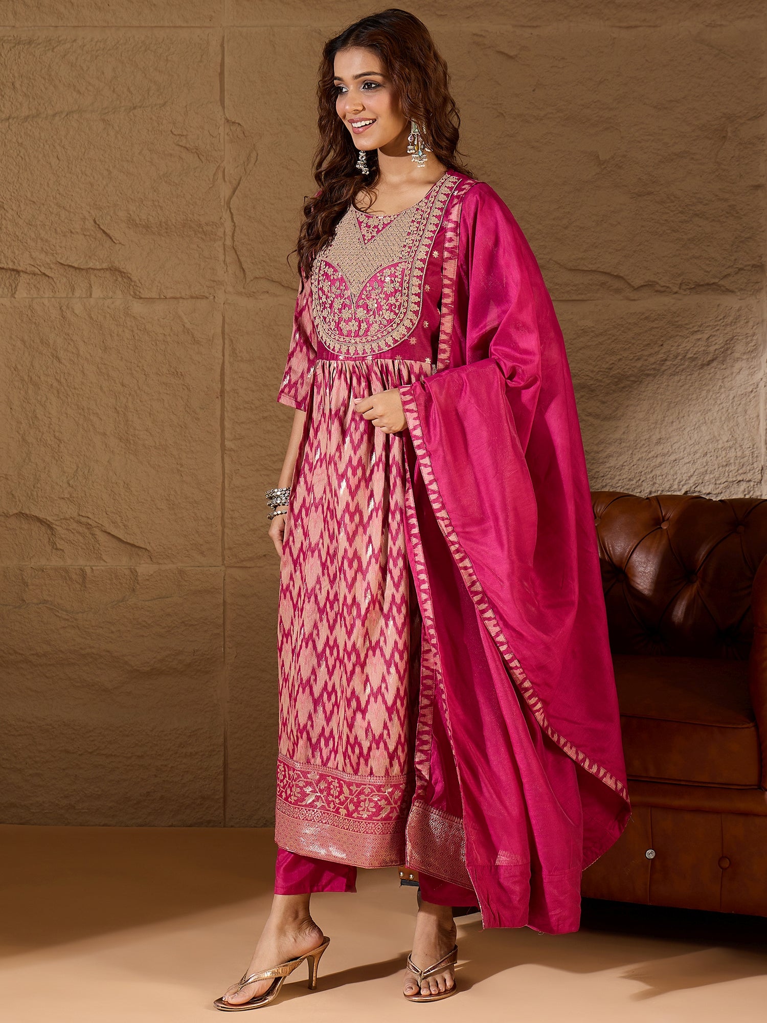 Vaishnavi Purple Cotton Silk Embellished Flared Suit Set