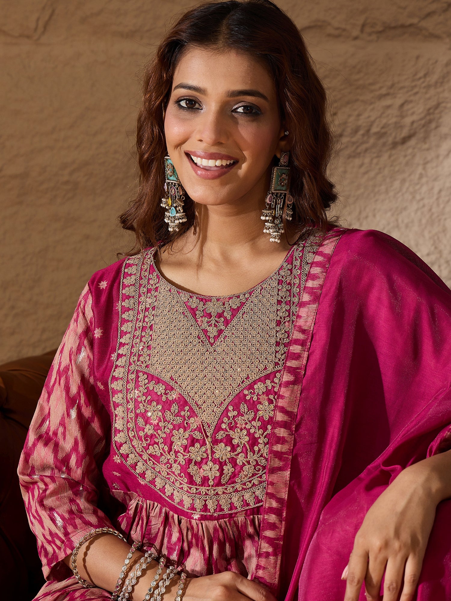 Vaishnavi Purple Cotton Silk Embellished Flared Suit Set