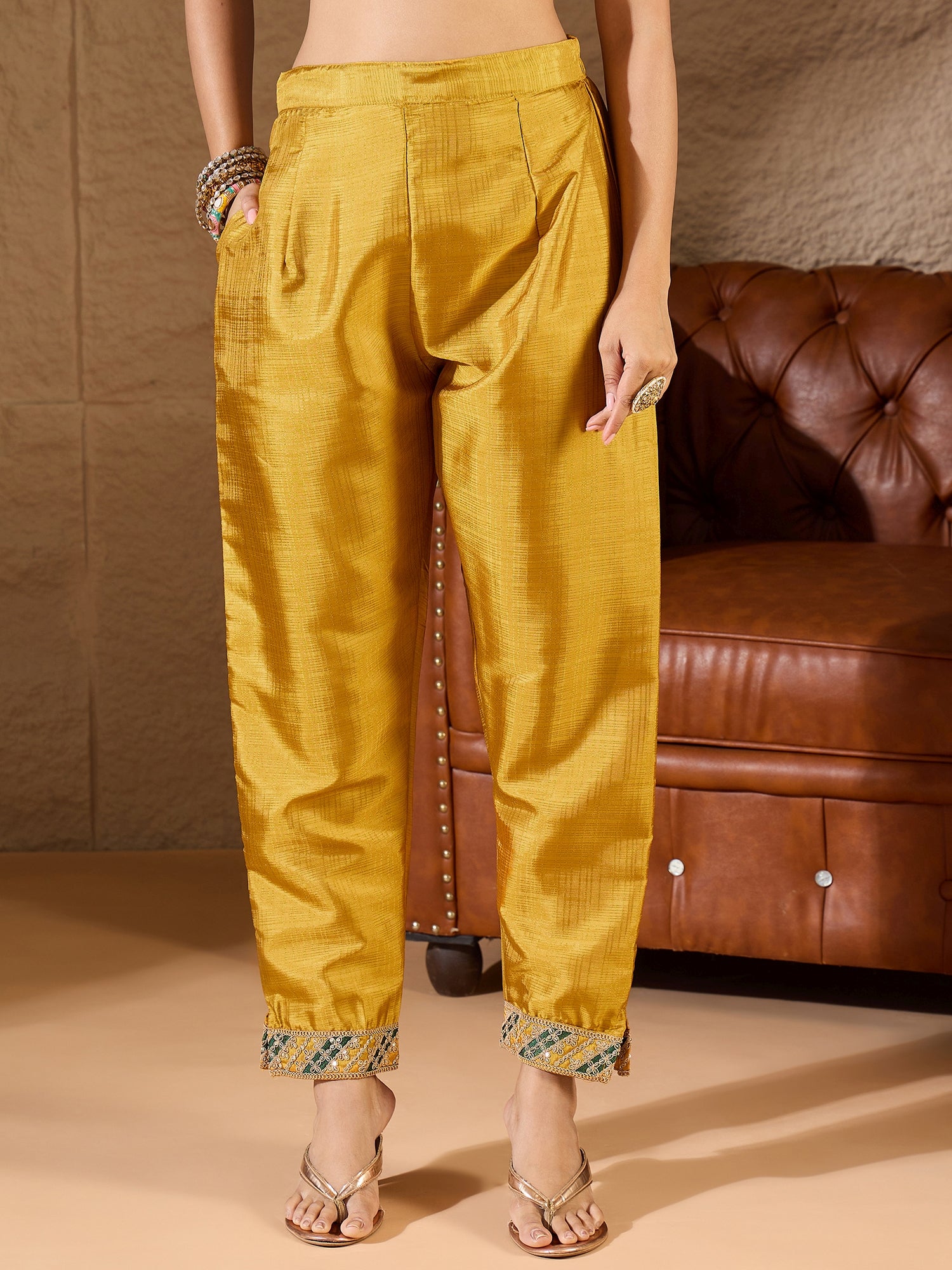 Devira Embroidered Silk Blend Calf Length Straight Kurta Trouser with Dupatta Set